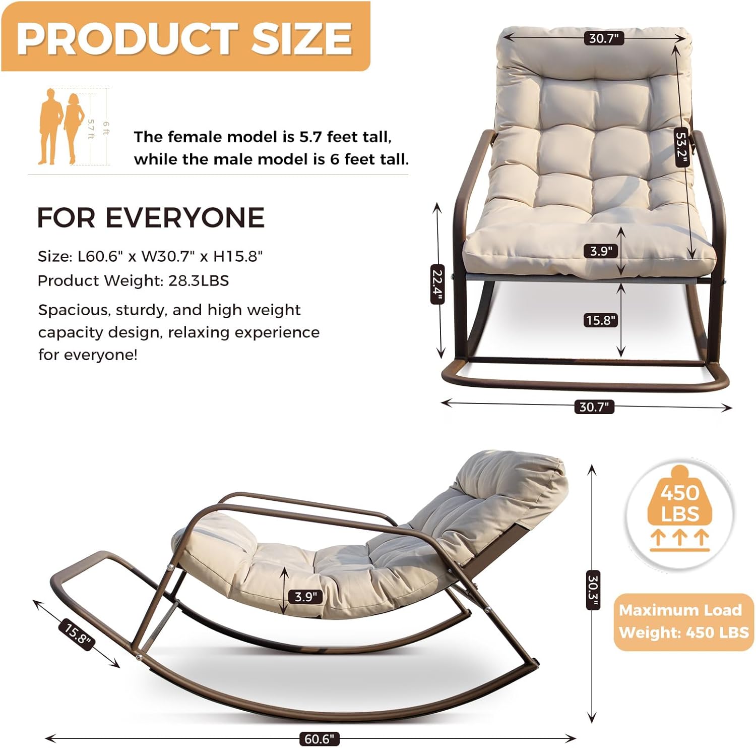 Beige Oversized Indoor Outdoor Lounge Royal Rocking Chair