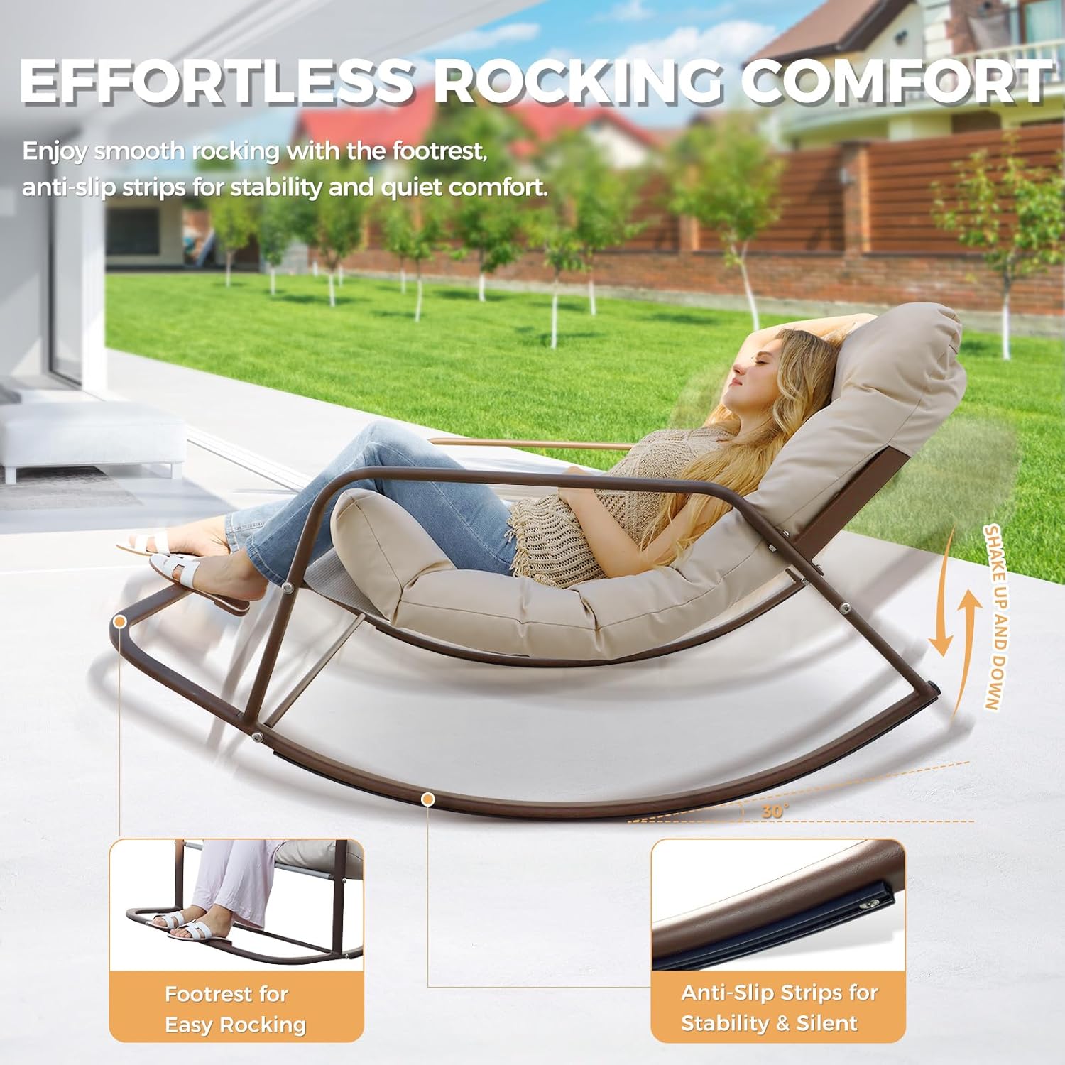 Beige Oversized Indoor Outdoor Lounge Royal Rocking Chair