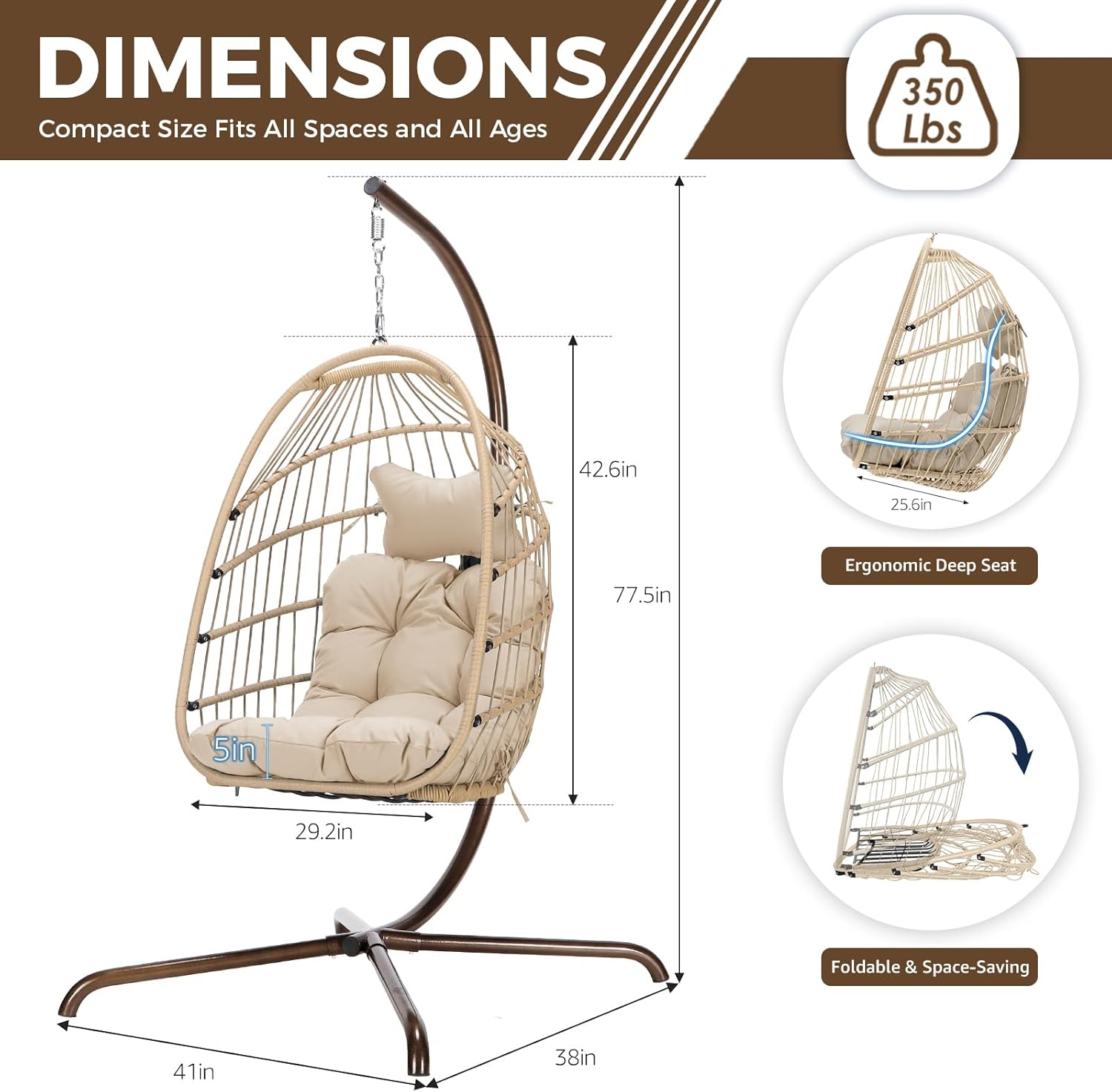 Hanging Egg Chair with Stand Indoor Outdoor