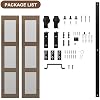 Bifold Glass Barn Door, 36Inch Bi Fold Sliding Barn Door Kit with Hardware Include, 3-Panel Glass Barn Door Slab, Solid Wood Barn Door with MDF & Water-Proof PVC Surface, Brown