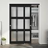  Sliding Closet Door 60"(Double 31") x 80", 3-Lite Frosted Glass Bypass Door with Hardware Kit & Matching Fascia, Pre-Drilled Solid Wood Slab with Water-Proof PVC Surface, Easy to Install, Black