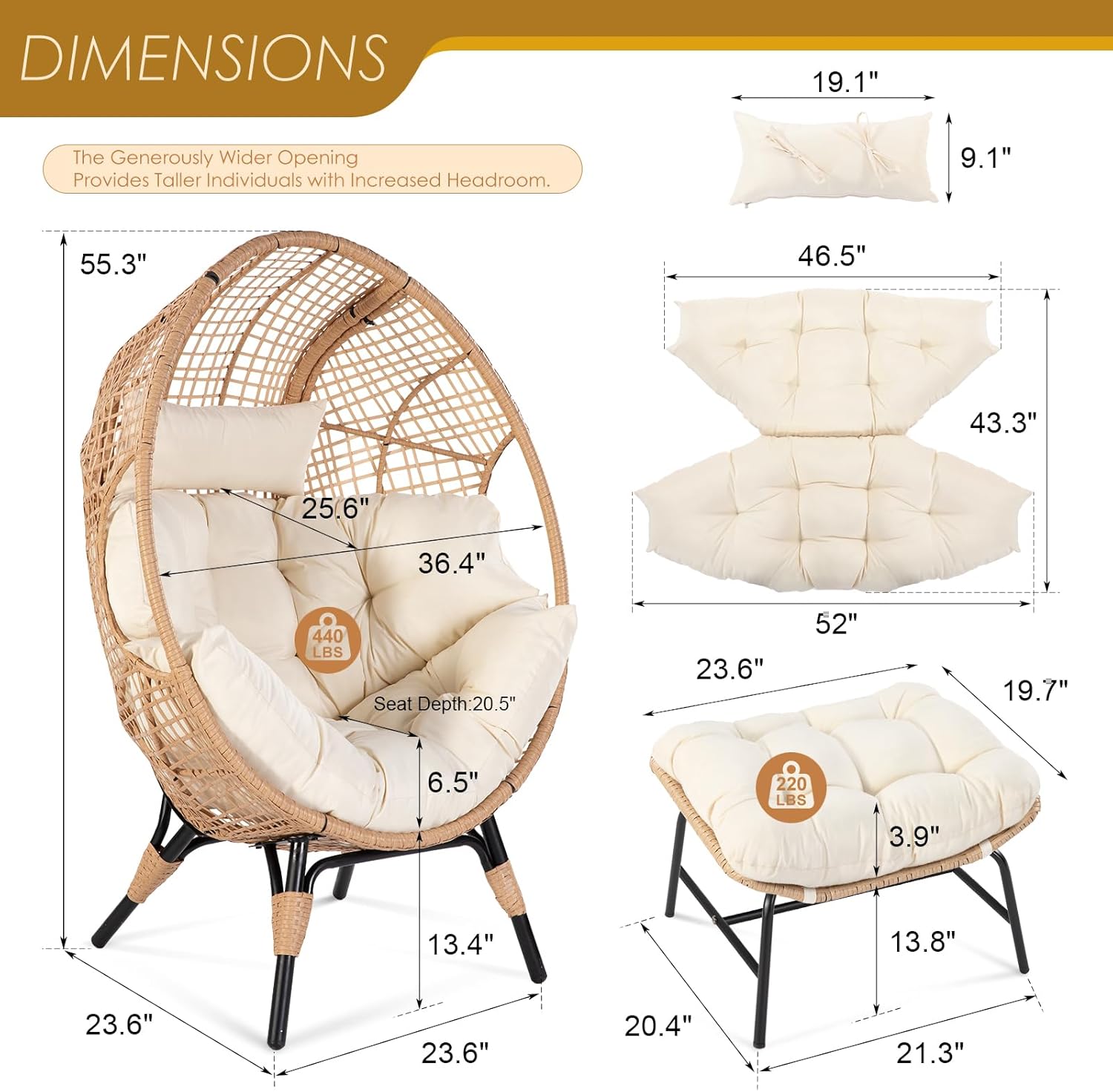 Wicker Egg Chair with Ottoman