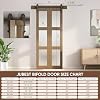 Bifold Glass Barn Door, 36Inch Bi Fold Sliding Barn Door Kit with Hardware Include, 3-Panel Glass Barn Door Slab, Solid Wood Barn Door with MDF & Water-Proof PVC Surface, Brown