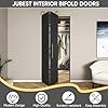 36 in. x 84 in. Bi-fold Barn Door, 1 Panel Bi-Fold Sliding Barn Door Hollow Core Interior Folding Doors with Brushed Gold Finish Hardware Kits Include, Vinyl Wrapped Textured Black