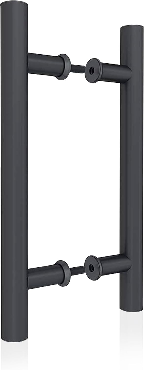 12" Push Pull Barn Door Handle, Double Side H Shape Sliding Door Handrail, Heavy Duty Swing Gate Handles, Flat Black