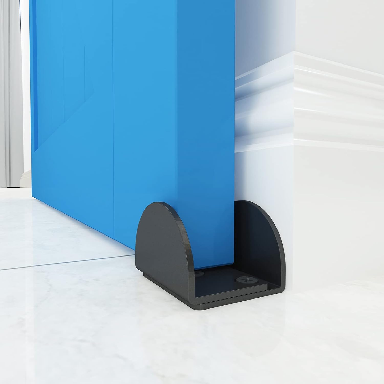 Sliding Barn Door Floor Guide, Floor Mounted Sliding Door Bottom Guide, U Shape, Durable Matte Black Barn Door Guide