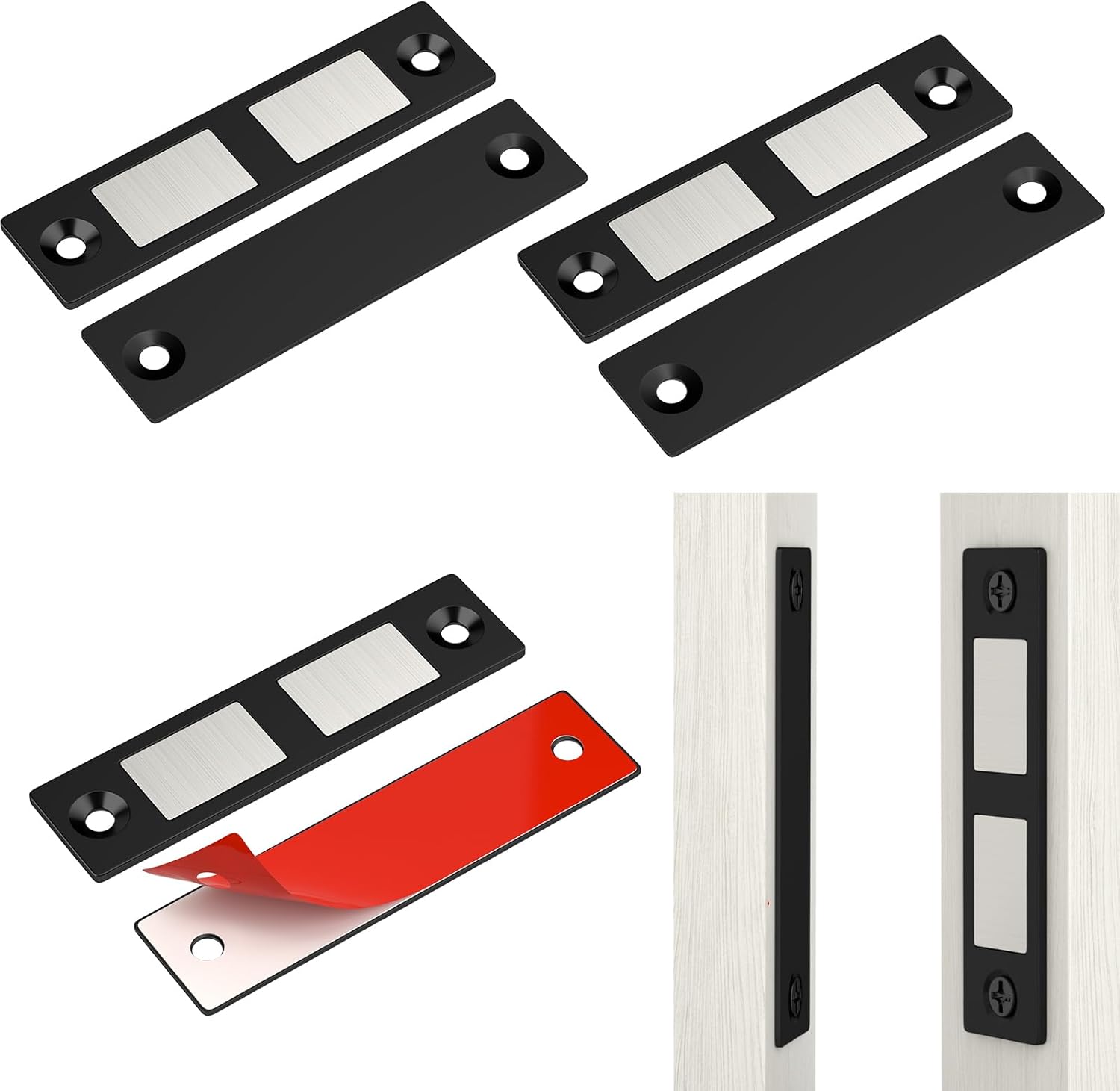 Heavy Duty Cabinet Magnets for Closure Double Magnetic Cabinet Door Catch Black Drawer Magnets Strong Hold for Closet, Wardrobe