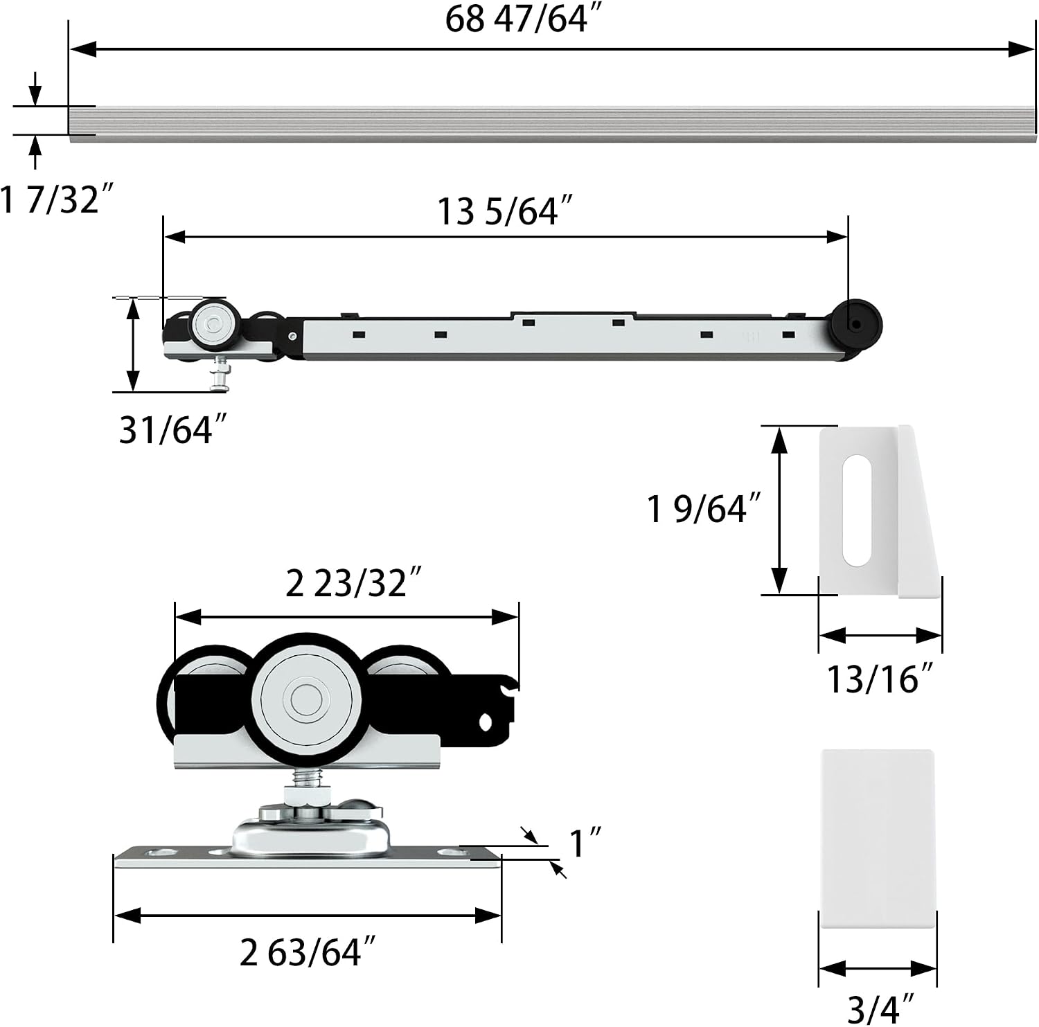 6FT Commercial Grade Pocket Door Hardware and Track Set with Soft Close Mechanism, Sliding Door Hardware for Door Wide 24"-36", Durable and Smoothly