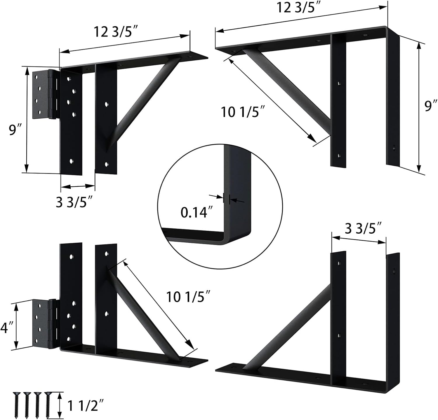 Heavy Duty Gate Corner Brace Bracket, Anti Sag Gate Kit Adjustable Gate Hardware for Wooden Fence, Driveway, Corral Gates, Wood Windows