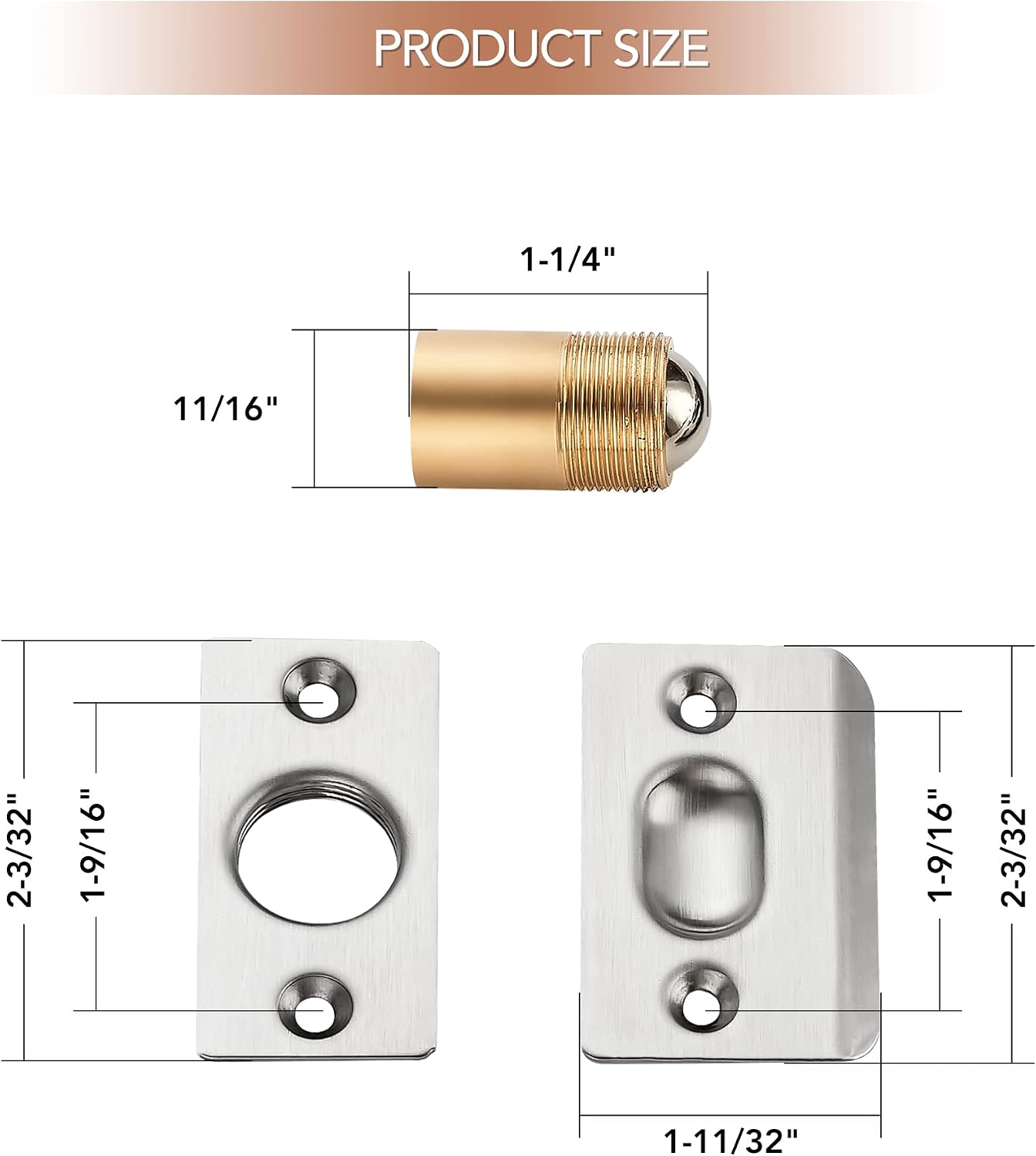 2 Pack Adjustable Door Ball Catch, Silver Closet Door Latch, Solid Brass Body & Stainless Steel Strike Plate