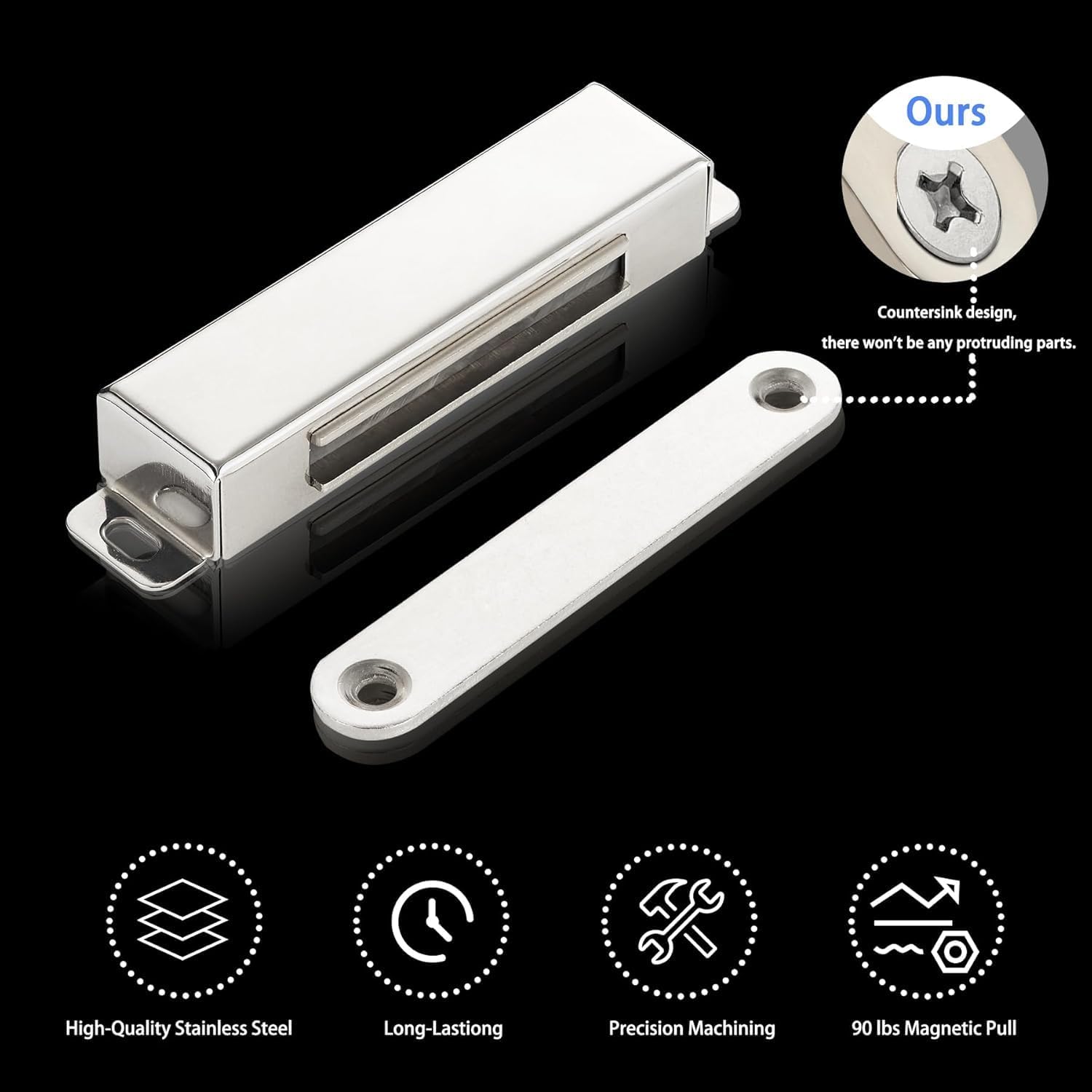 4 Pack | Magnetic Door Catch Heavy Duty - 60 Lbs Pull Force - Stainless Steel - Anti Rust 