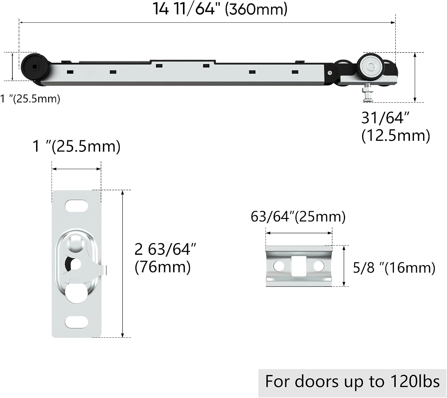 Pocket Door Roller with 120LBS Soft Close Mechanism, Two-Way Soft Close, Three-Wheel Pocket Door Hanger, Double Sided Pocket Door Hardware