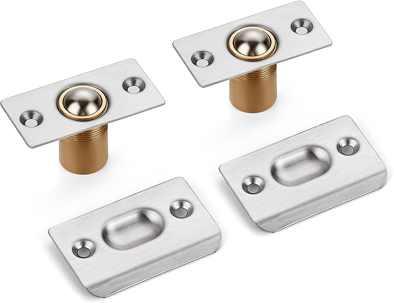 2 Pack Adjustable Door Ball Catch, Silver Closet Door Latch, Solid Brass Body & Stainless Steel Strike Plate