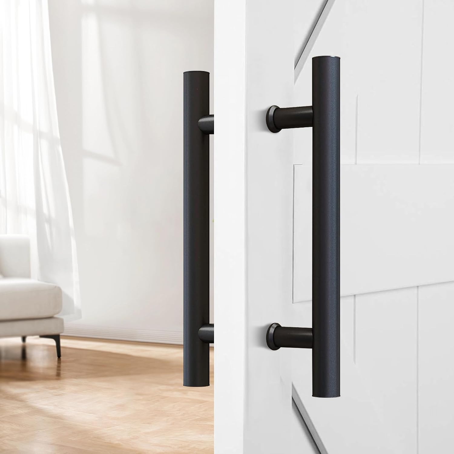 12" Push Pull Barn Door Handle, Double Side H Shape Sliding Door Handrail, Heavy Duty Swing Gate Handles, Flat Black