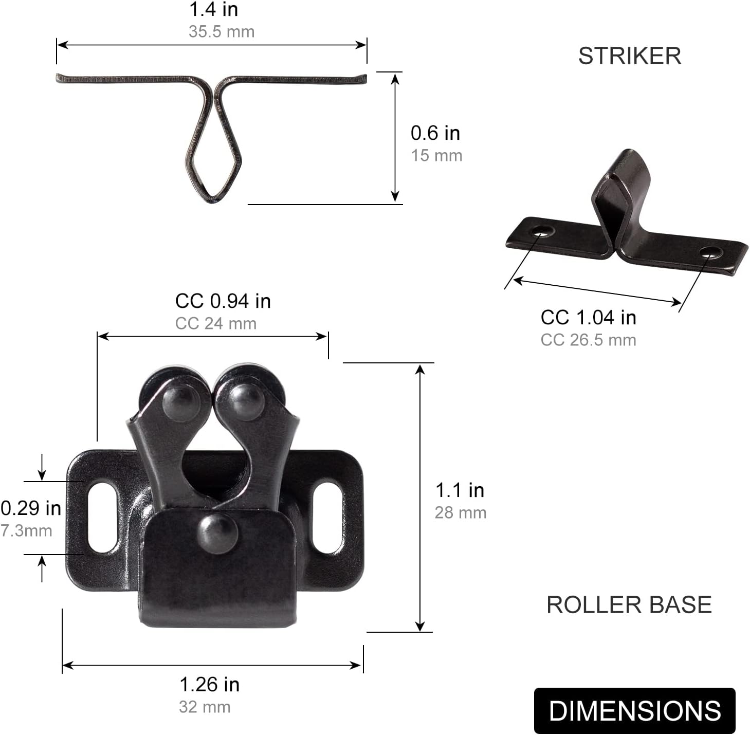 8 PCS Cabinet Latch Double Roller Catch Hardware for Cupboard Closet Cabinet Door Latches and Catches