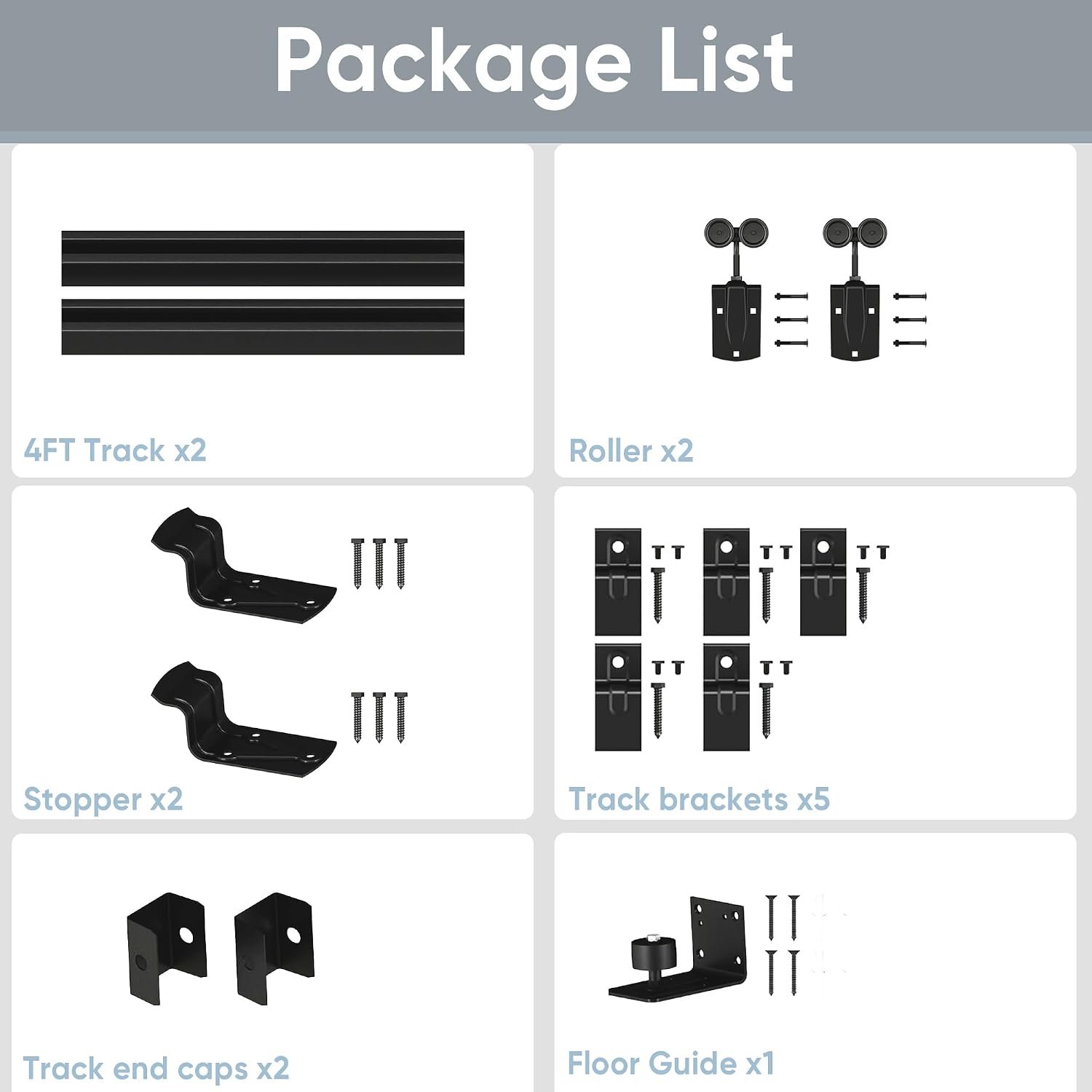 8FT Box Rail Exterior Barn Door Hardware Kit, Heavy-Duty Black Sliding Barn Door Track System, Wall Mount Door Hardware Kits (Door Not Included)
