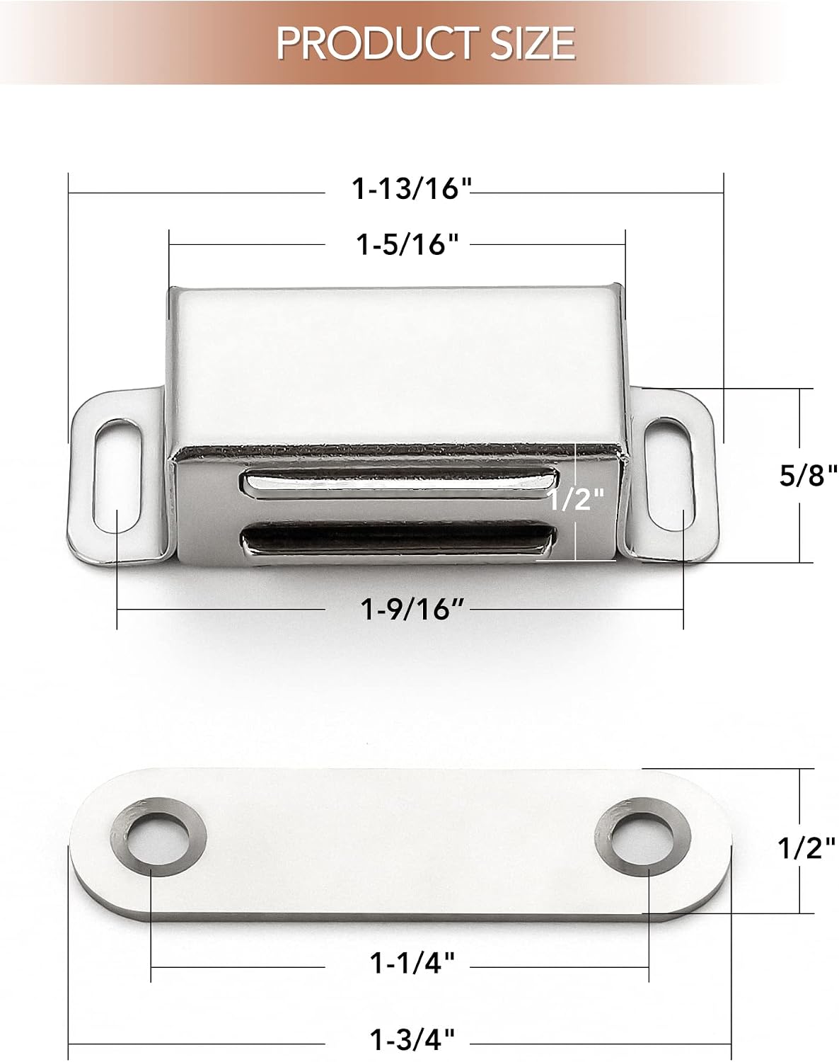10 Pack | Stainless Steel Closures, Magnetic Cabinet Latch, For Kitchen Cabinets, Drawers, Cupboards, Wardrobes, Hidden Door Hardware