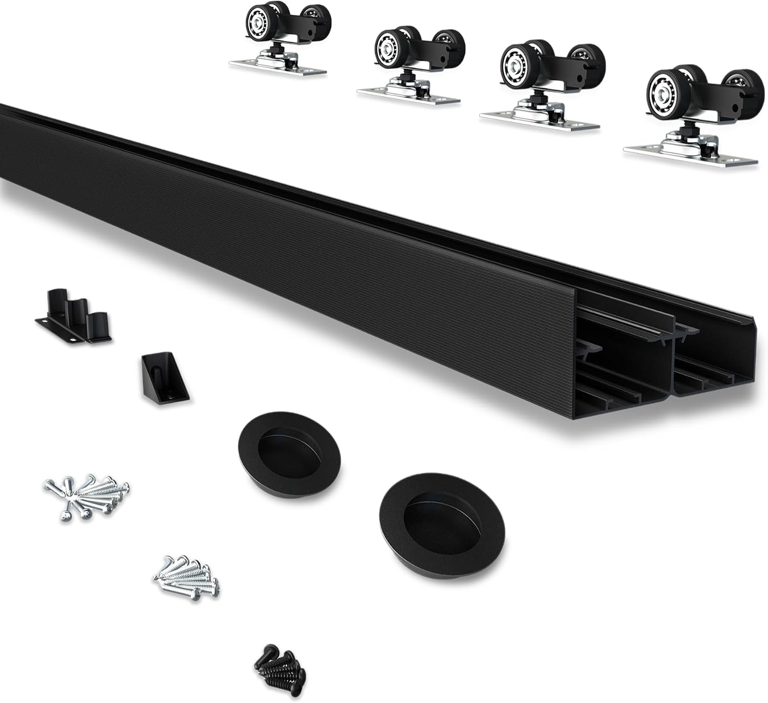 5FT Heavy Duty Bypass Door Hardware with Finger Pulls,Sturdy Aluminum Sliding Closet Door Track for 2 door System,Quietly and Smoothly,Fit Door Thickness 1 3/8" or 1 3/4",Easy to Install