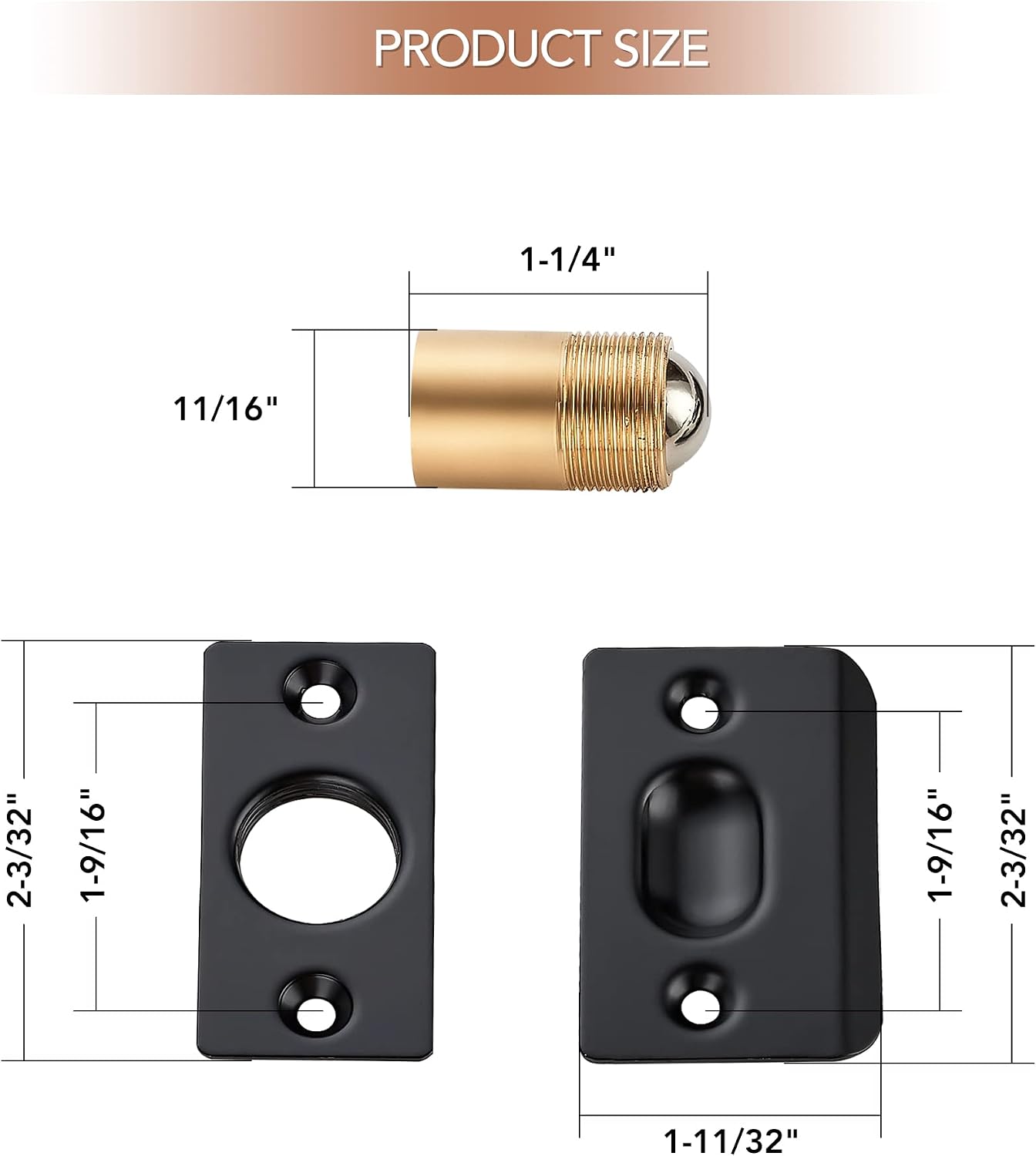 2 Pack Adjustable Door Ball Catch, Silver Closet Door Latch, Solid Brass Body & Stainless Steel Strike Plate