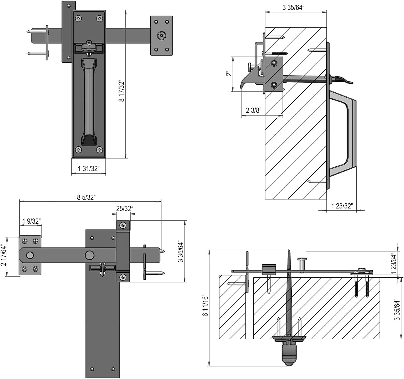 Heavy Duty Gate Latch, Two Sided Gate Latch, Gate Latches for Outdoor Fence, Wooden Gates, Pool Gate, Backyard, Garden
