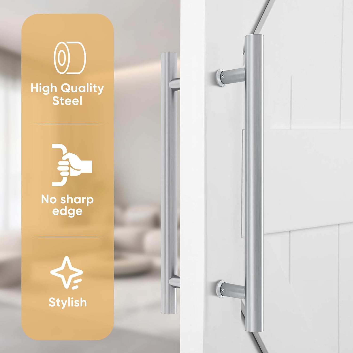 16" Push Pull Door Handle, Stainless Steel Double Sided H Shape Sliding Doors Handle, Heavy Duty Swing Door Handles