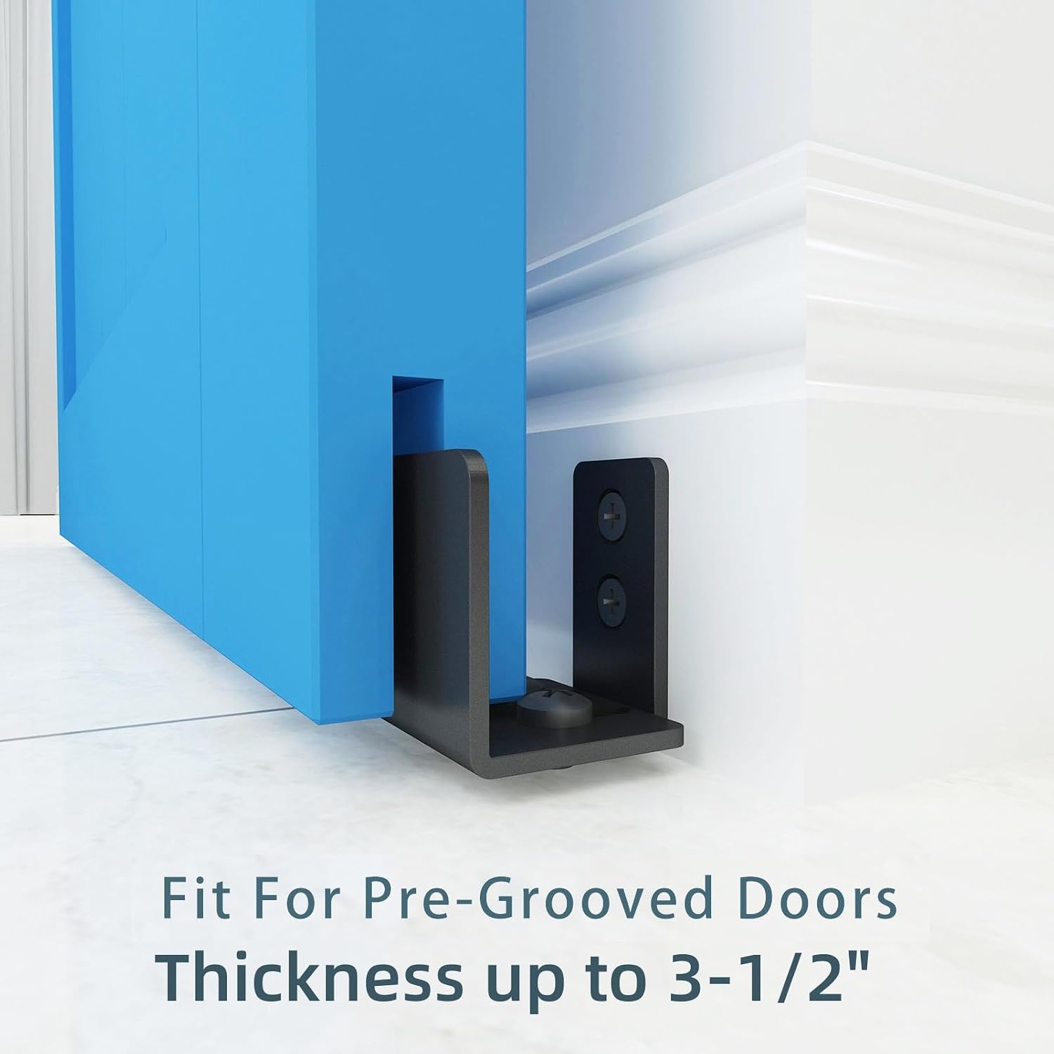 Sliding Barn Door Floor Guide, Adjustable Wall Mounted Sliding Door Bottom Guide, U Shape, Durable Steel Matte Black Barn Door Guide for Door Thick 1" - 1-3/8"