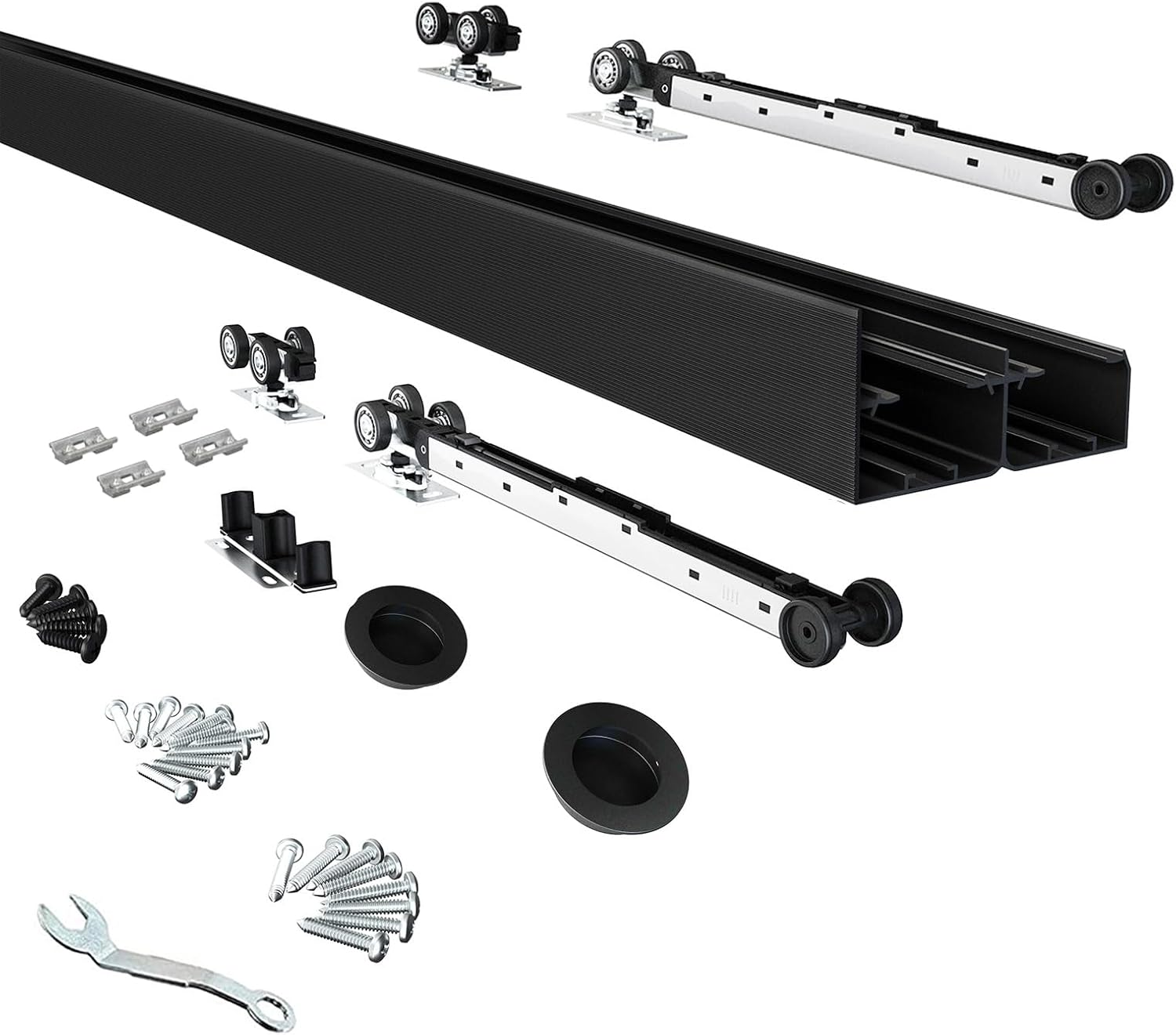5FT/60 Heavy Duty Bypass Door Hardware with Soft Close Mechanism, Sturdy Closet Door Track for 2 Door System, Quietly and Smoothly, Fit Door Thickness 1 3/8" or 1 3/4", Easy to Install, Black