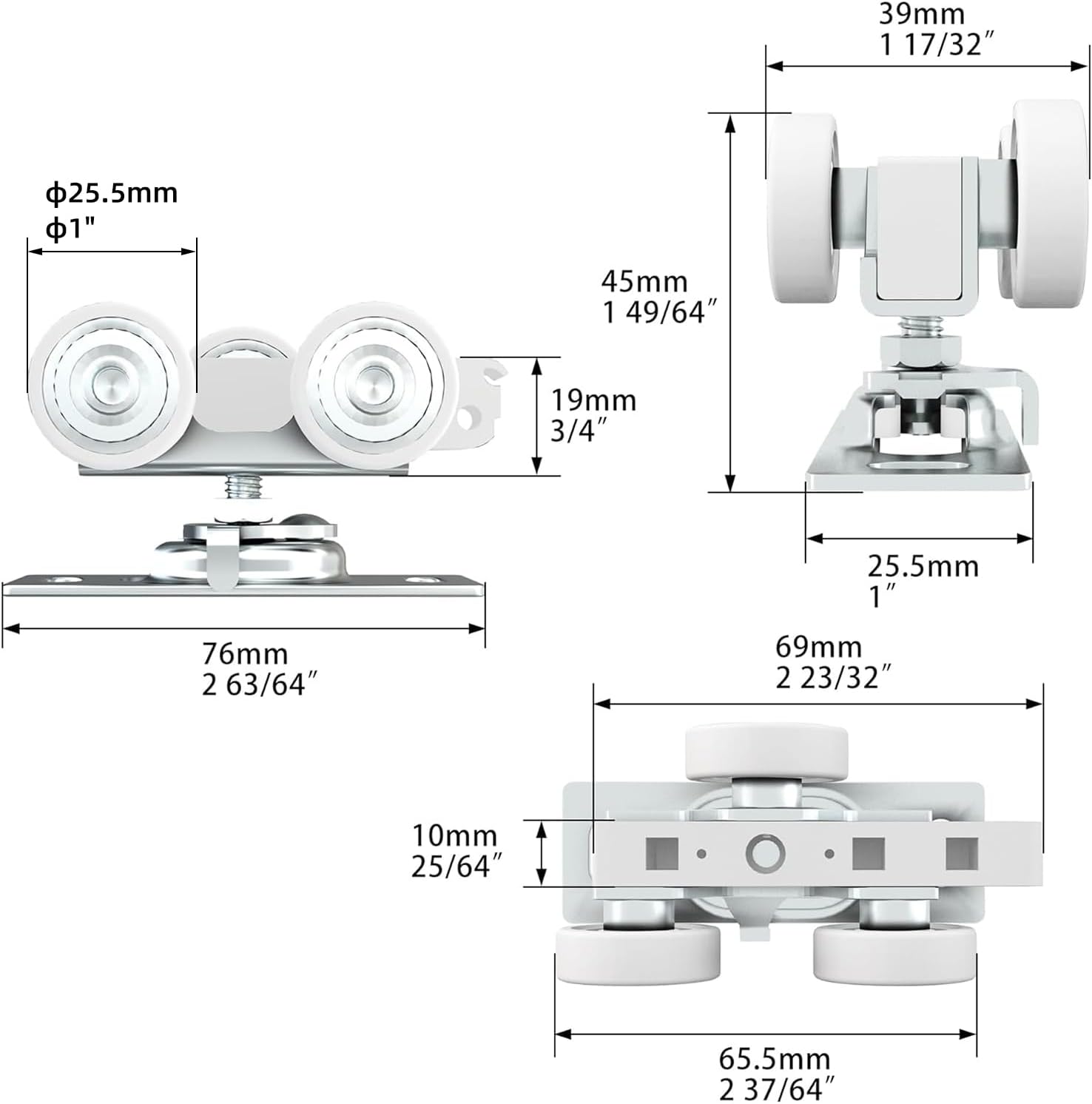 Pocket Door Rollers Assembly, Commercial Grade Rollers Replacement, Top Mounted Pocket Door Hangers, 2 Pack
