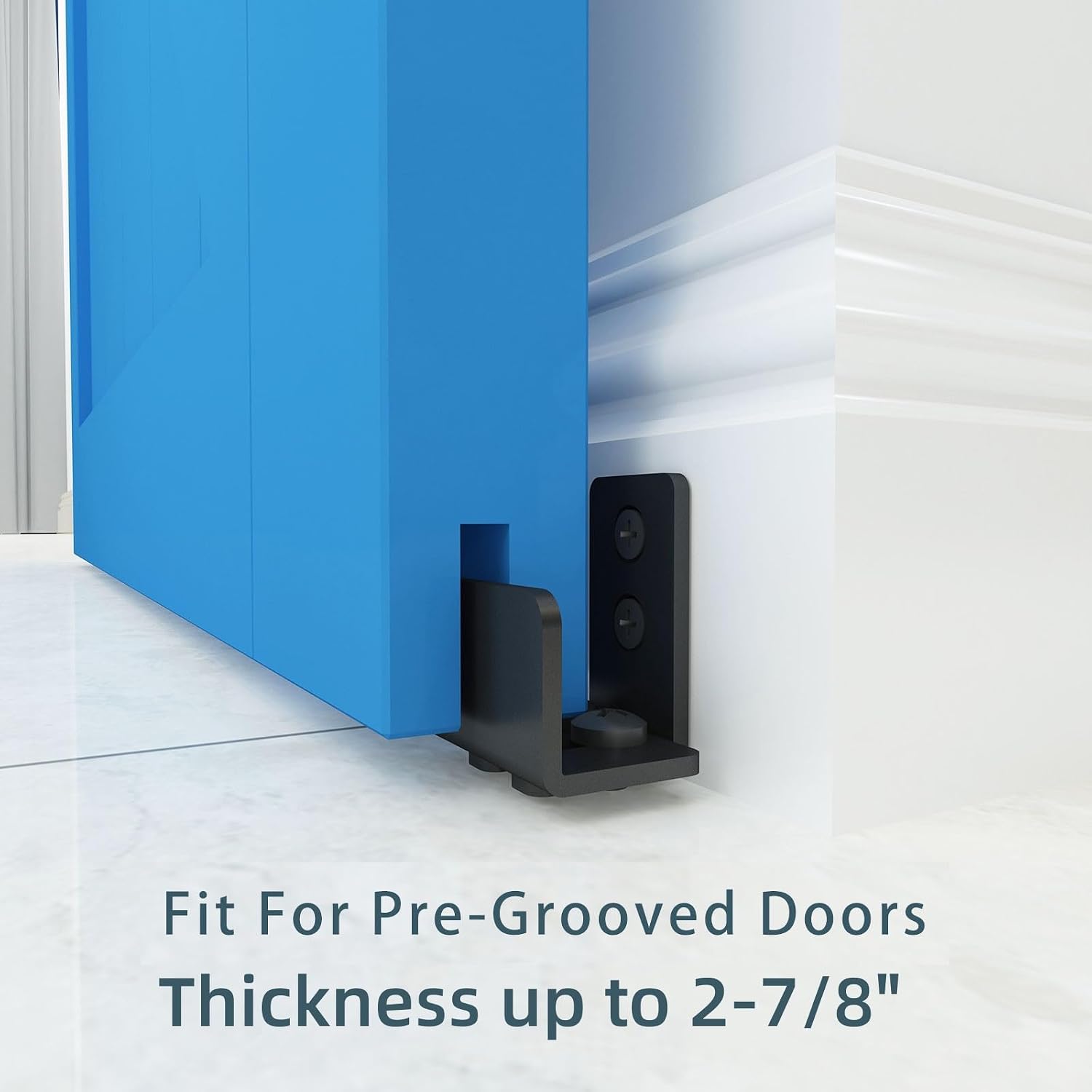 Sliding Barn Door Floor Guide, Adjustable Wall Mounted Sliding Door Bottom Guide, U Shape, Durable Steel Matte Black Barn Door Guide for Door Thick 1" - 1-3/8"