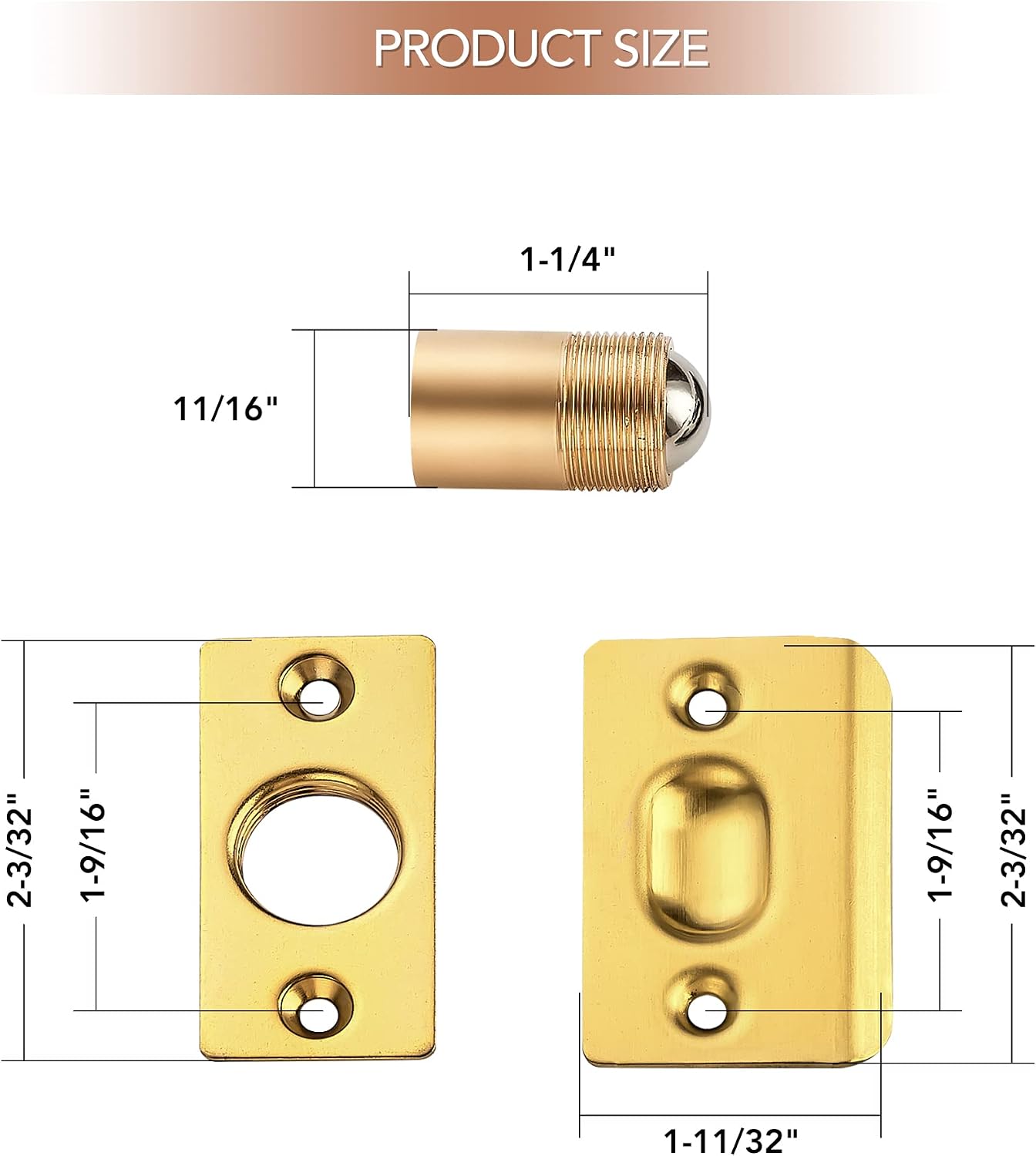 2 Pack Adjustable Door Ball Catch, Silver Closet Door Latch, Solid Brass Body & Stainless Steel Strike Plate