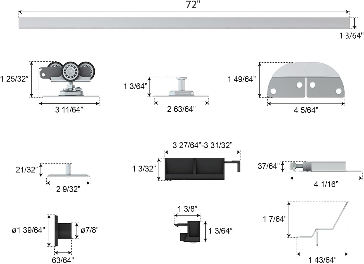 72" Bifold Door Hardware, Folding Door Hardware Sliding Barn Door Hardwares for 4 Doors (18" Each), Top Mounted Bifold Door Kits for Bedroom, Bathroom, Storeroom, Closet, Living Room