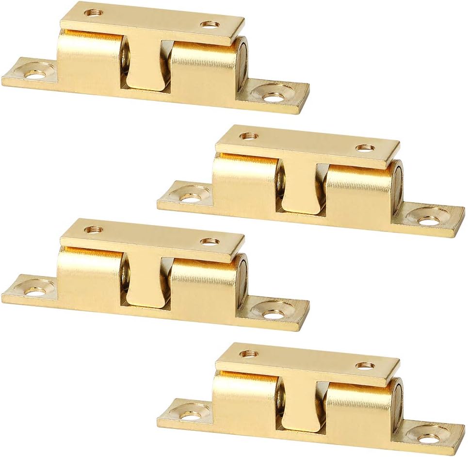 Double Roller Catch Cabinet Latches,Adjustable Double Ball Tension Roller Catch Latch Brass Cabinet Door Latch,67mm Solid Brass Cabinet Latches and Catches,Pack of 4