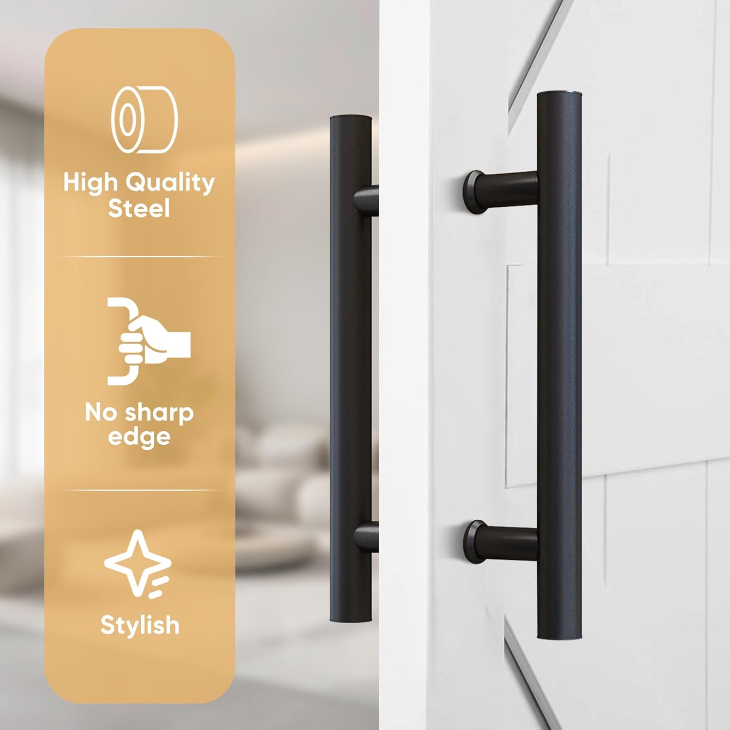 12" Push Pull Barn Door Handle, Double Side H Shape Sliding Door Handrail, Heavy Duty Swing Gate Handles, Flat Black