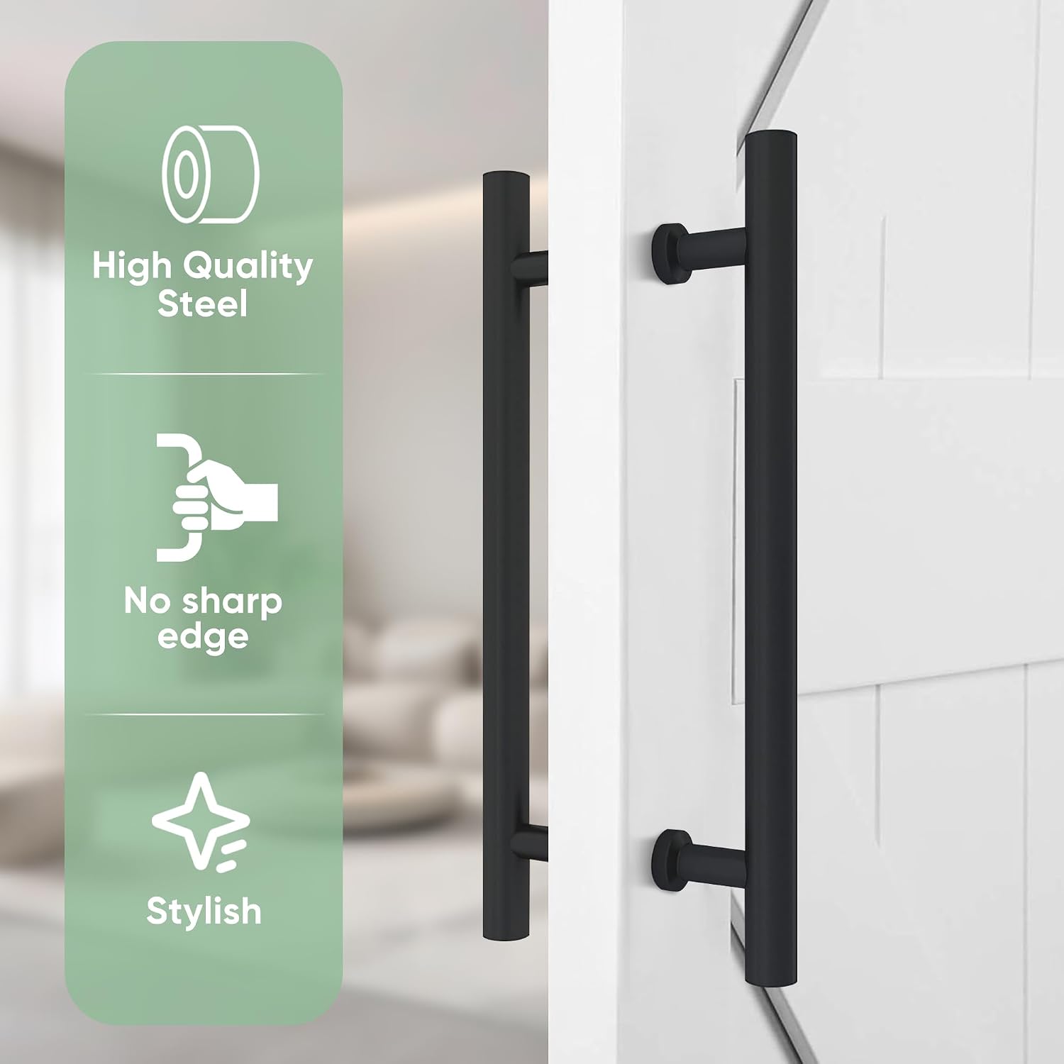 16" Matte Black Stainless Steel Barn Door Handles - Heavy Duty Door Pull Set for Sliding Barn Doors, Pocket Doors