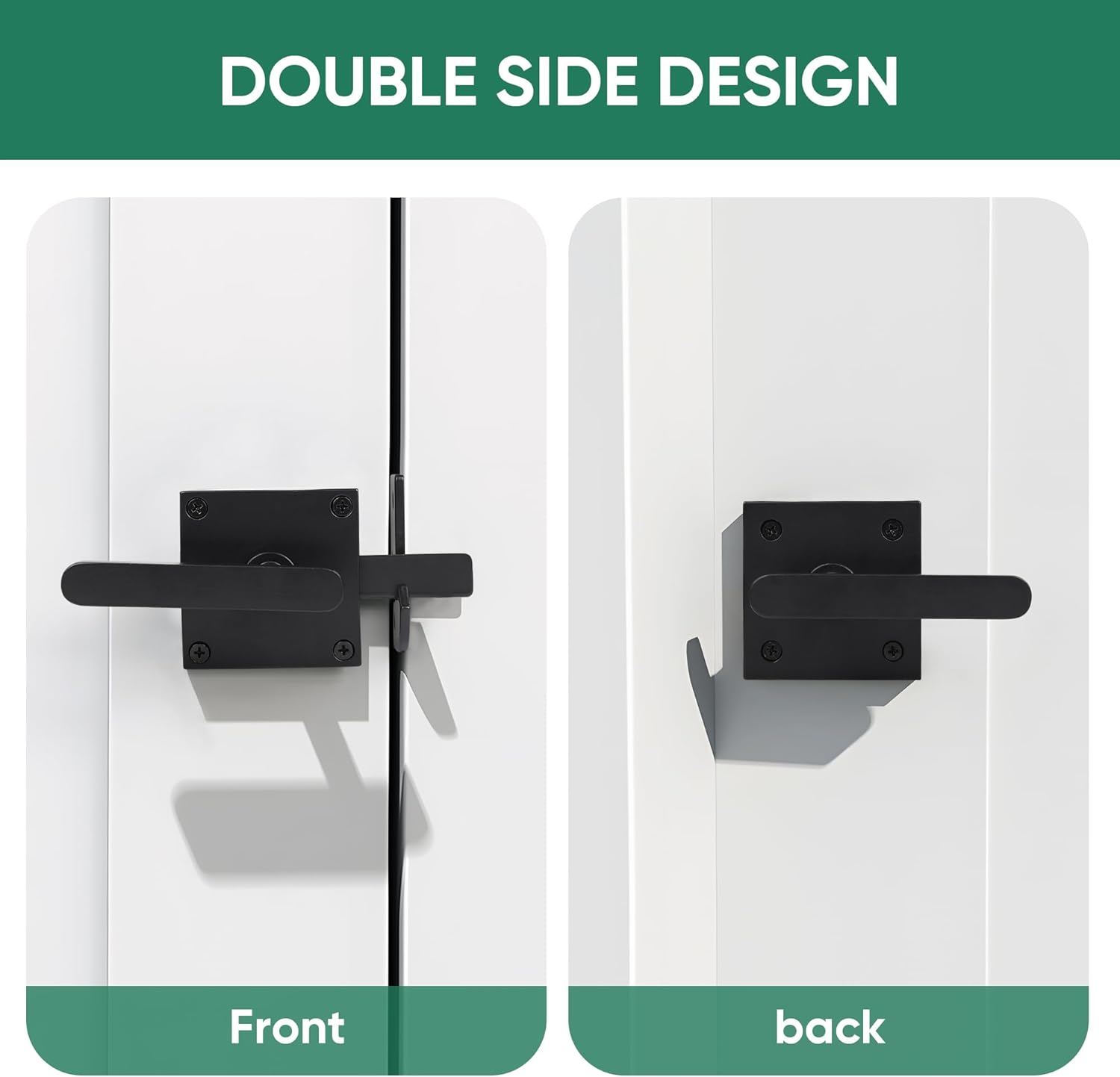 Double Side Gate Latch, Heavy Duty Swinging Door Latch Gate Hardware for Left Inswing Outdoor Fence, Wooden Gates, Pool Gate, Backyard