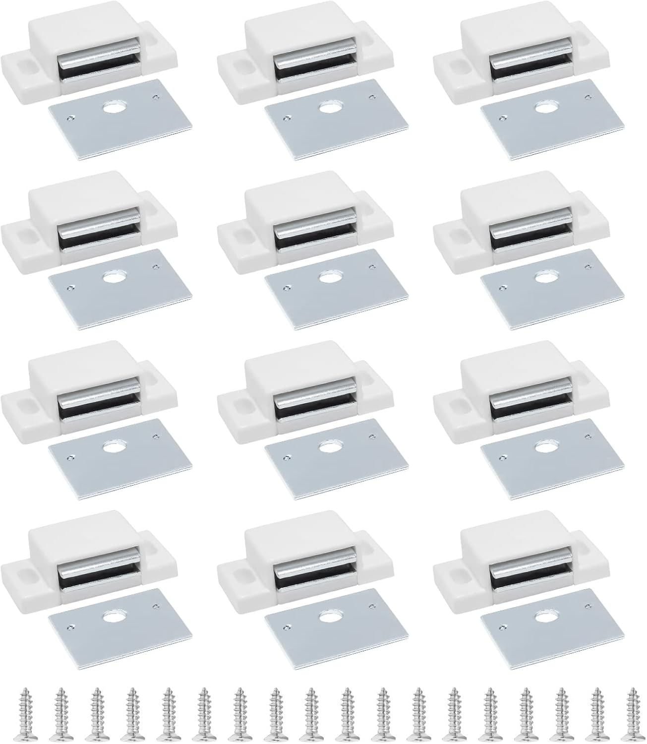 Magnetic Door Catch, 12-Pack, White | 0.76in Narrow Body, 2.36in (60mm) Screw Hole Spacing, 15lb Holding Force