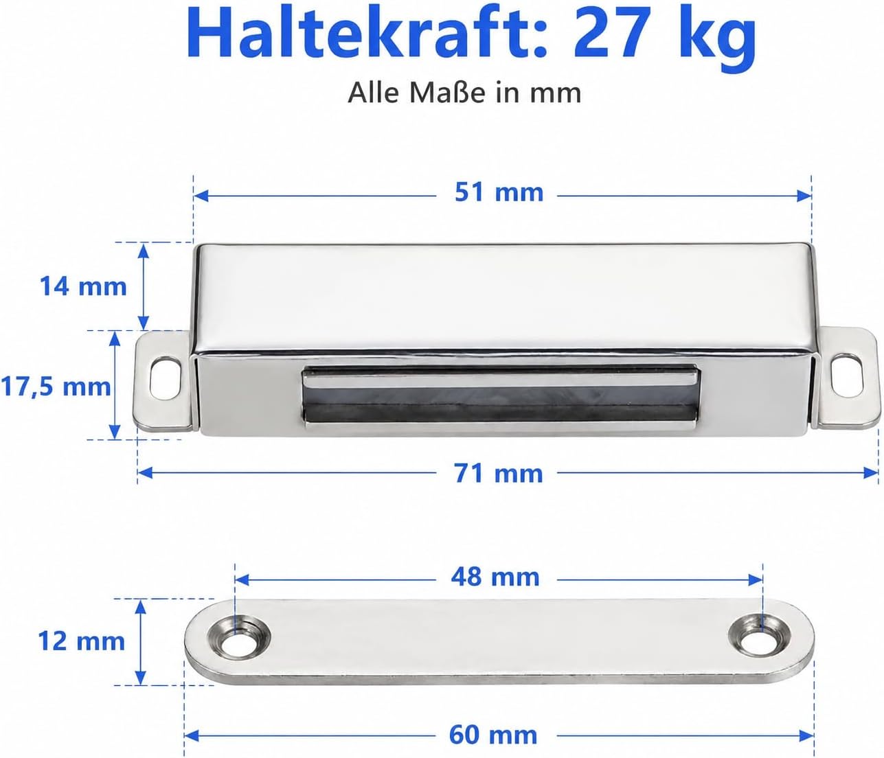 4 Pack | Magnetic Door Catch Heavy Duty - 60 Lbs Pull Force - Stainless Steel - Anti Rust 