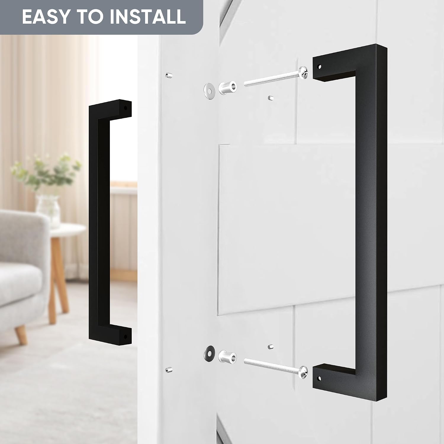 12" Matte Black Push Pull Bar Handle, Sliding Barn Door Handles, Heavy Duty Double Sided Door Handle for Barn Doors