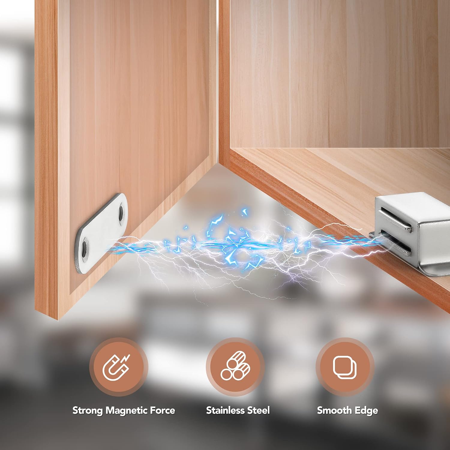 10 Pack | Stainless Steel Closures, Magnetic Cabinet Latch, For Kitchen Cabinets, Drawers, Cupboards, Wardrobes, Hidden Door Hardware
