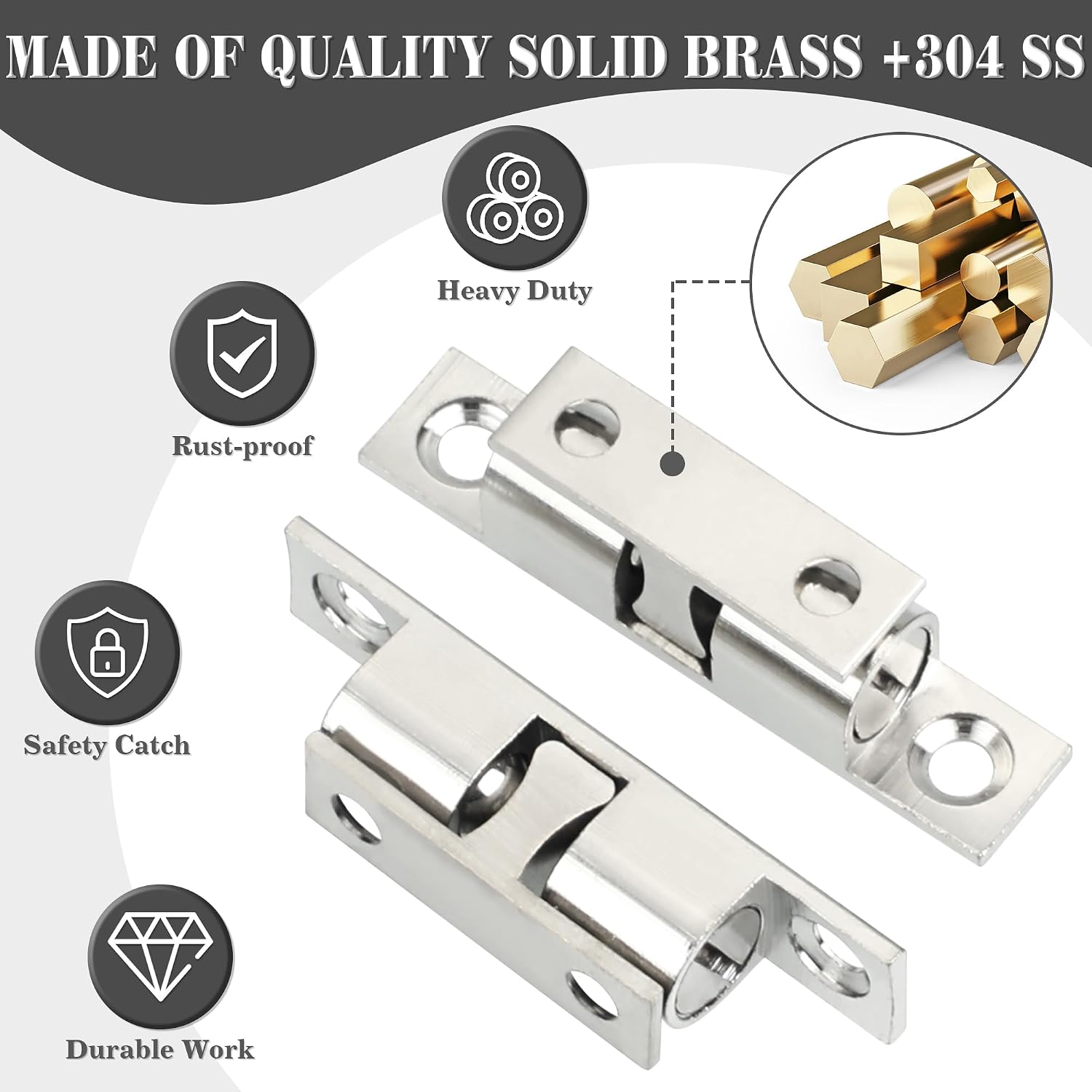 Adjustable Double Ball Tension Roller Catch Latch Brass Cabinet Door Latch,67mm Solid Metal Cabinet Latches and Catches,Pack of 4