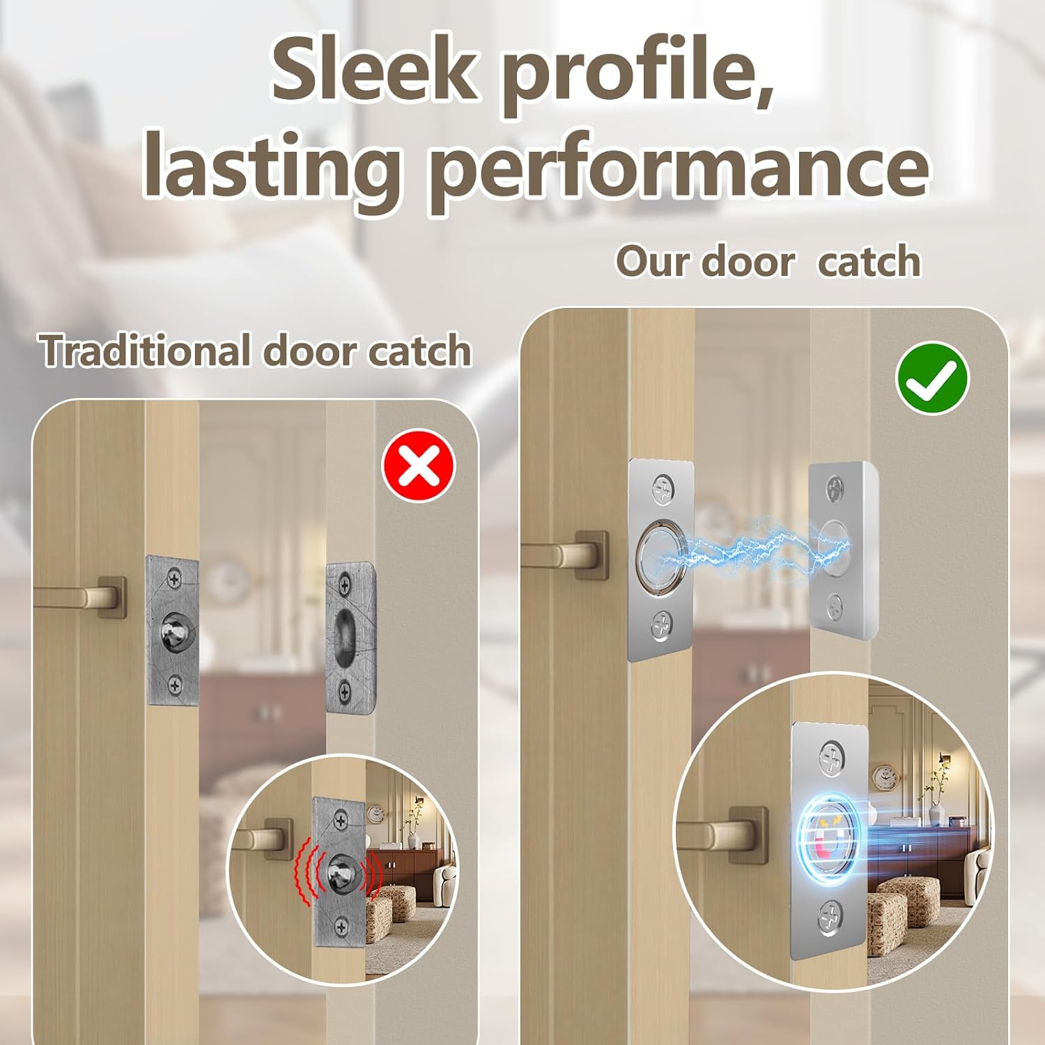 Upgraded Strong Magnetic Door Catch, Replacement for Traditional Door Ball Catch, Quite & Easy to Install, Use for Top of Door, Closet Door, 8 Pack
