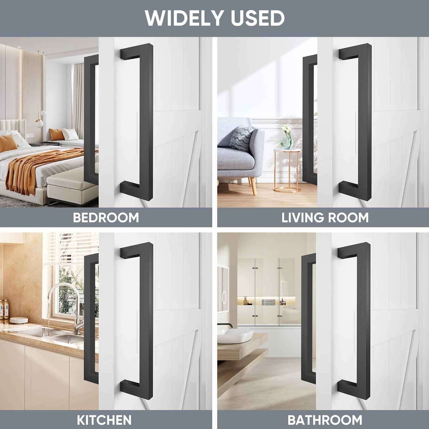 12" Matte Black Push Pull Bar Handle, Sliding Barn Door Handles, Heavy Duty Double Sided Door Handle for Barn Doors