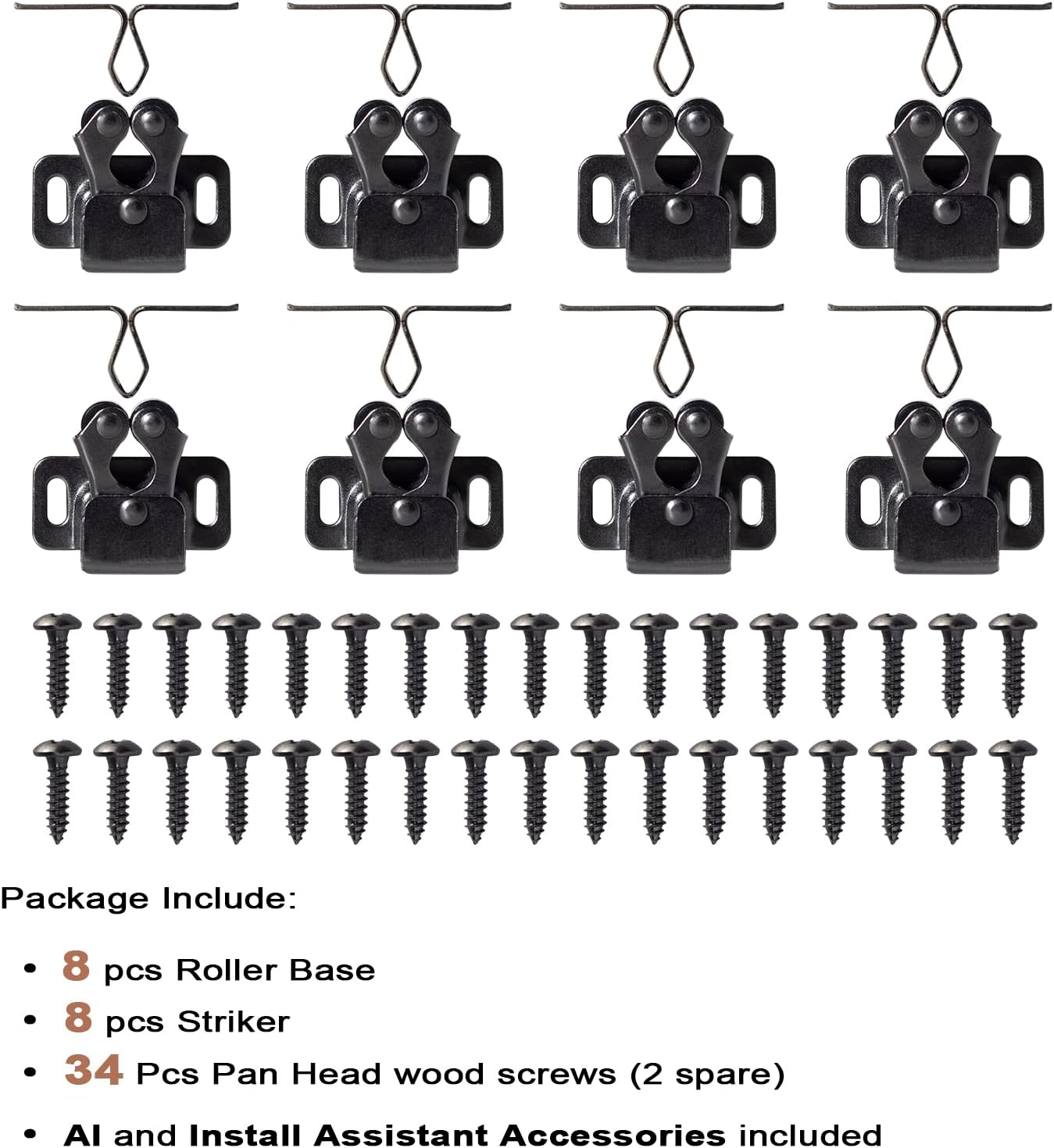 8 PCS Cabinet Latch Double Roller Catch Hardware for Cupboard Closet Cabinet Door Latches and Catches