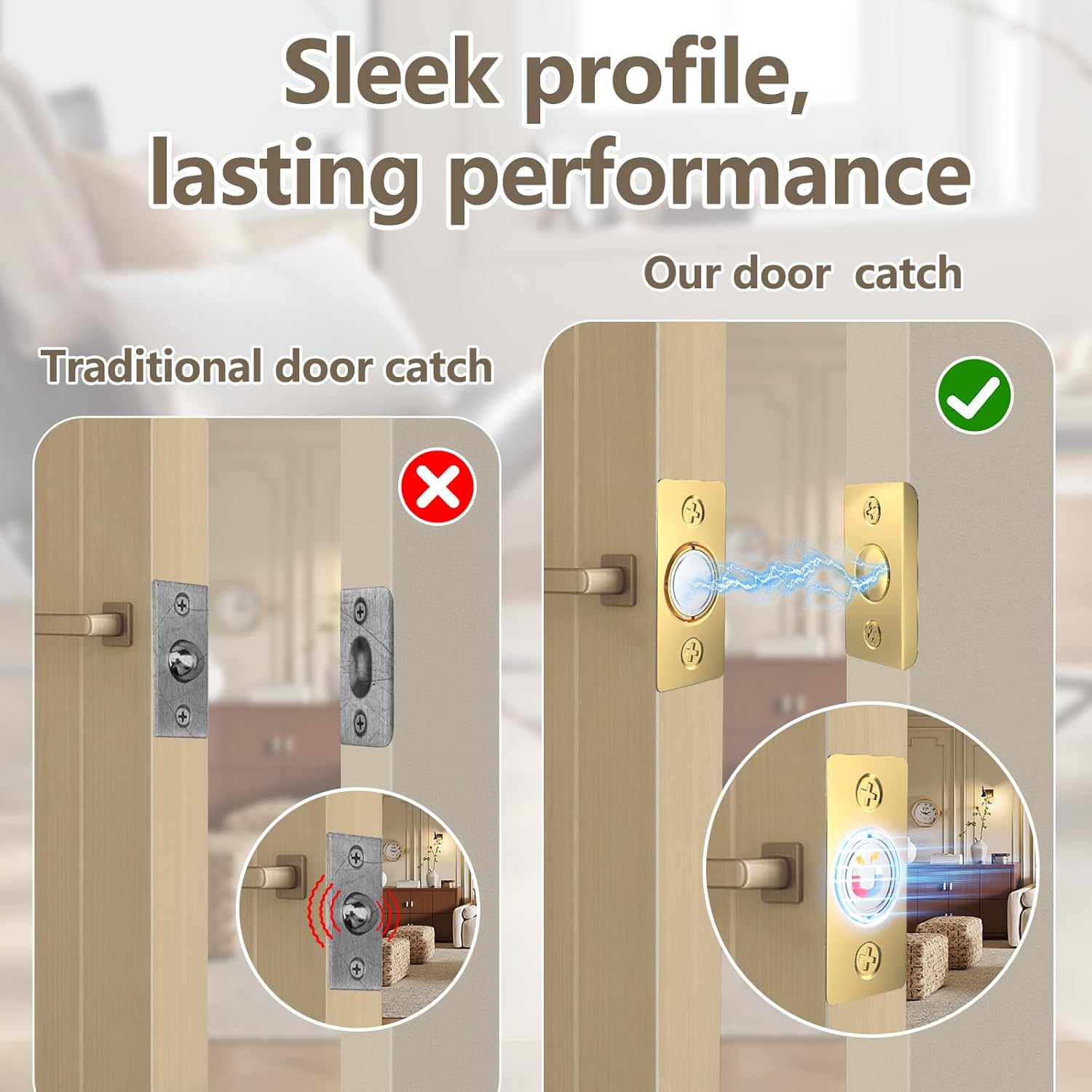Upgraded Strong Magnetic Door Catch, Replacement for Traditional Door Ball Catch, Quite & Easy to Install, Use for Top of Door, Closet Door, 6 Pack