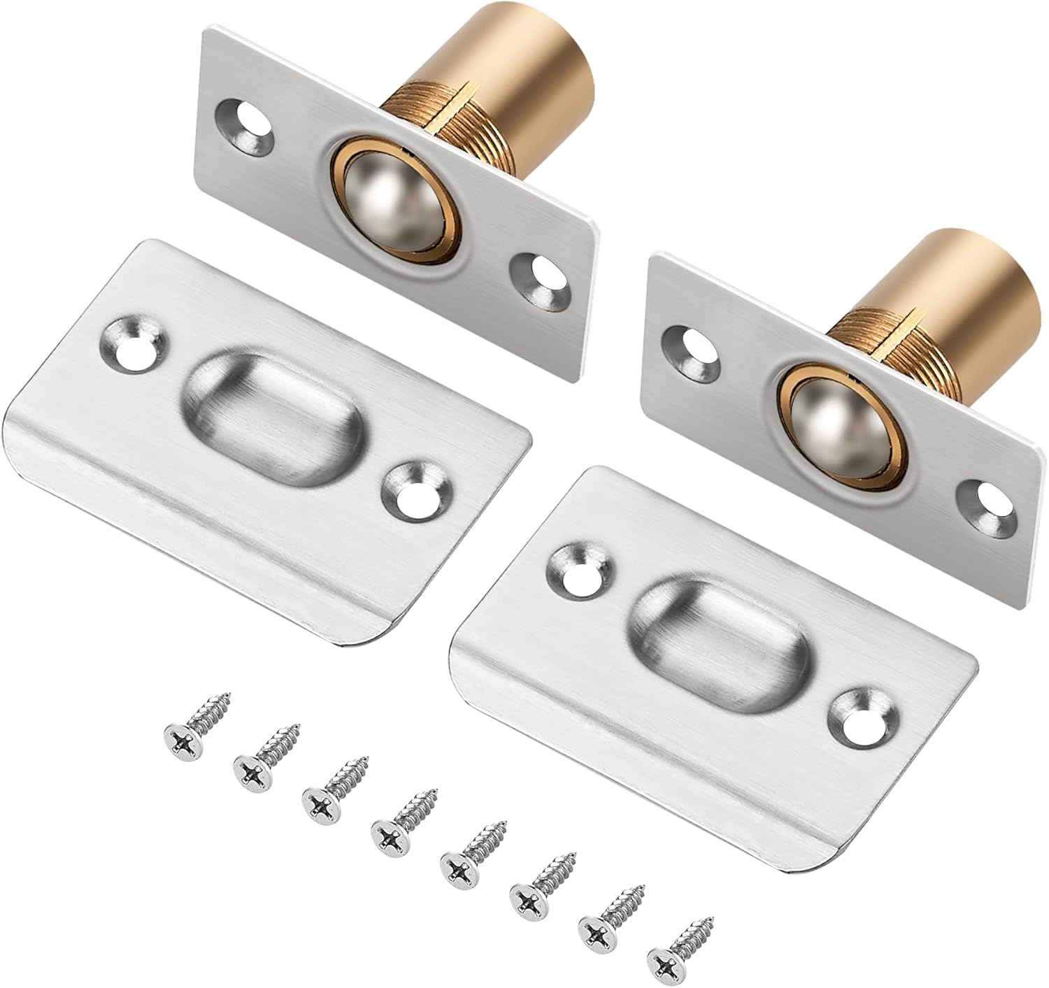 2 Pack Adjustable Door Ball Catch, Silver Closet Door Latch, Solid Brass Body & Stainless Steel Strike Plate