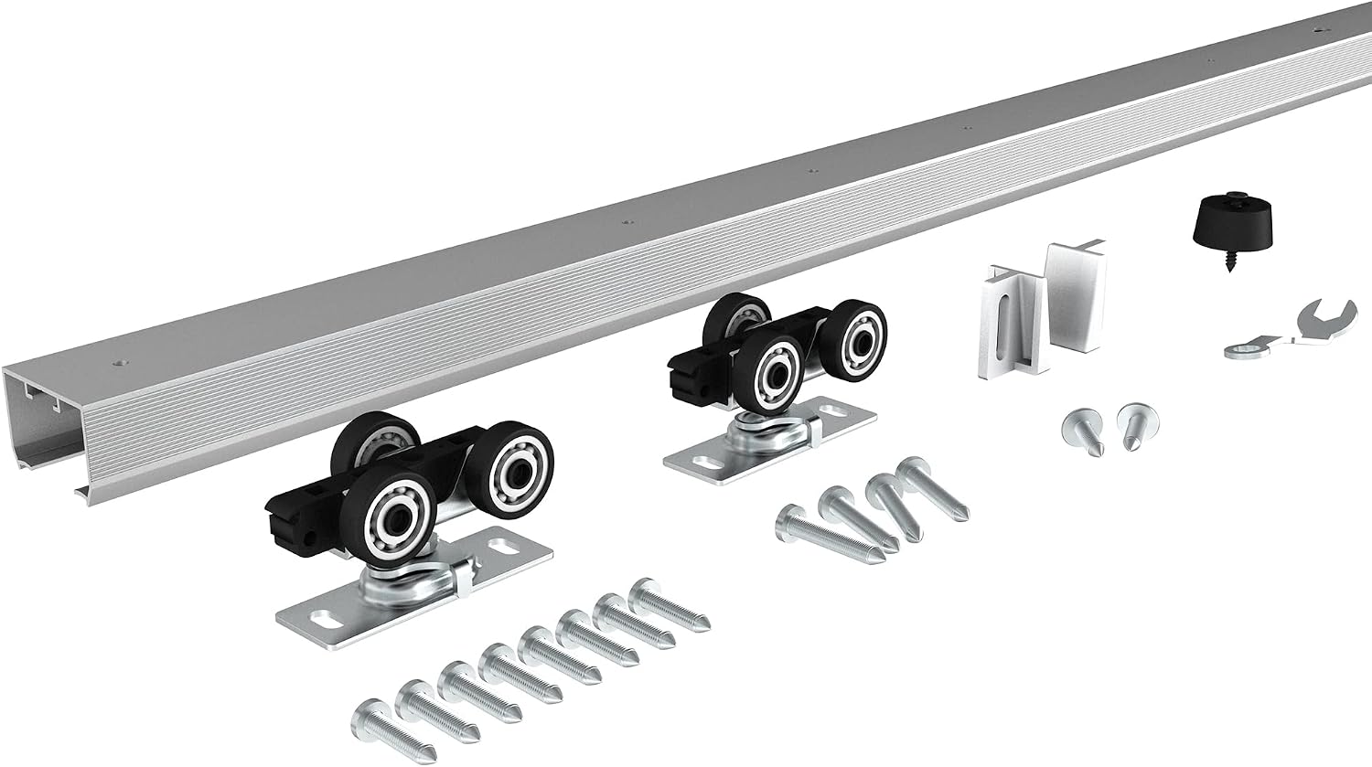 5.3FT Commercial Grade Pocket Door Hardware and Track Set, Sliding Door Hardware 60.7", Durable and Smoothly, Easy to Install