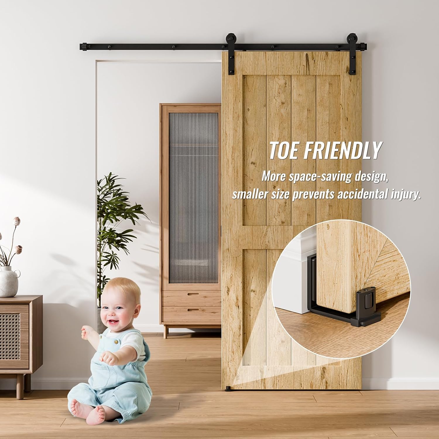 1 Pack Upgraded Sliding Barn Door Bottom Floor Guide with Adjustable Roller, Wall Mount Floor Guide, Smoothly and Quietly, Easy to Install, Fits up to 2" Thickness Door