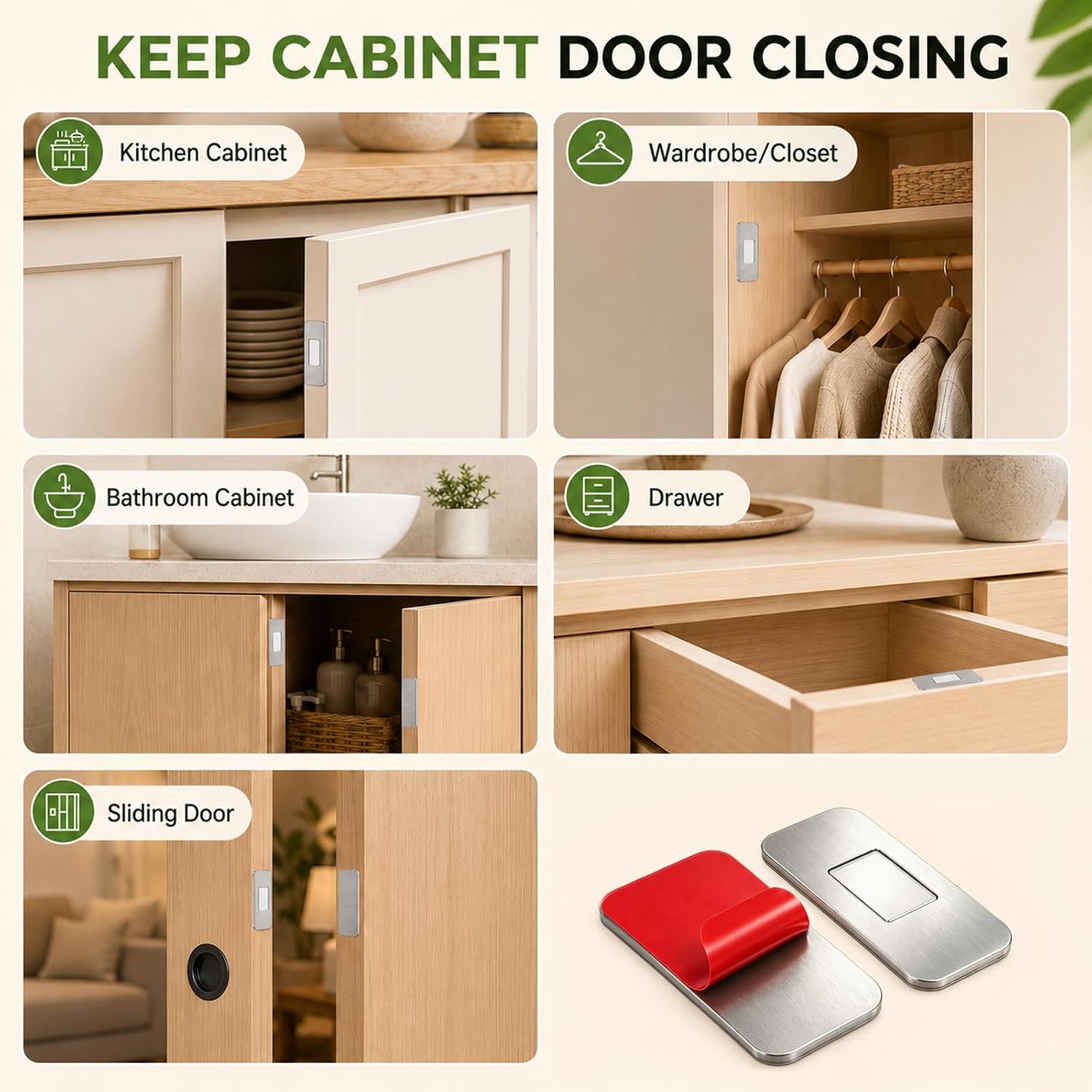 Ultra Thin Magnets for Cabinet Doors | Stainless Steel | Magnetic Cabinet Catch