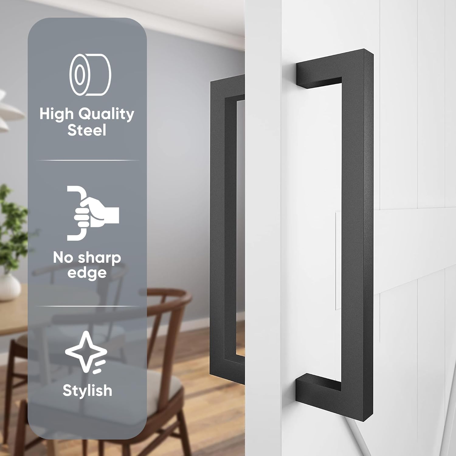 12" Matte Black Push Pull Bar Handle, Sliding Barn Door Handles, Heavy Duty Double Sided Door Handle for Barn Doors