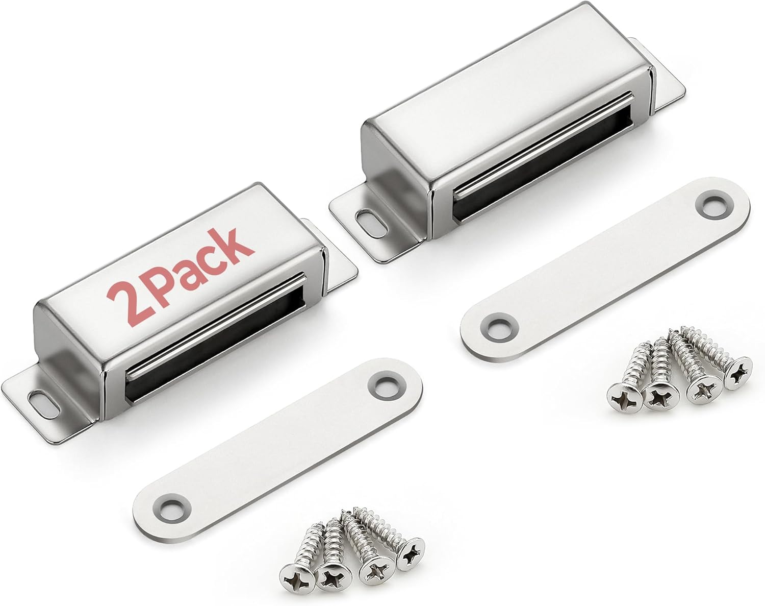 Silver Magnetic Door Catch Cabinet Magnets 60lbs 2 Pack | Concealed Magnetic Latch, Cabinet Door Closure, For Cupboards, Drawers, Wardrobes
